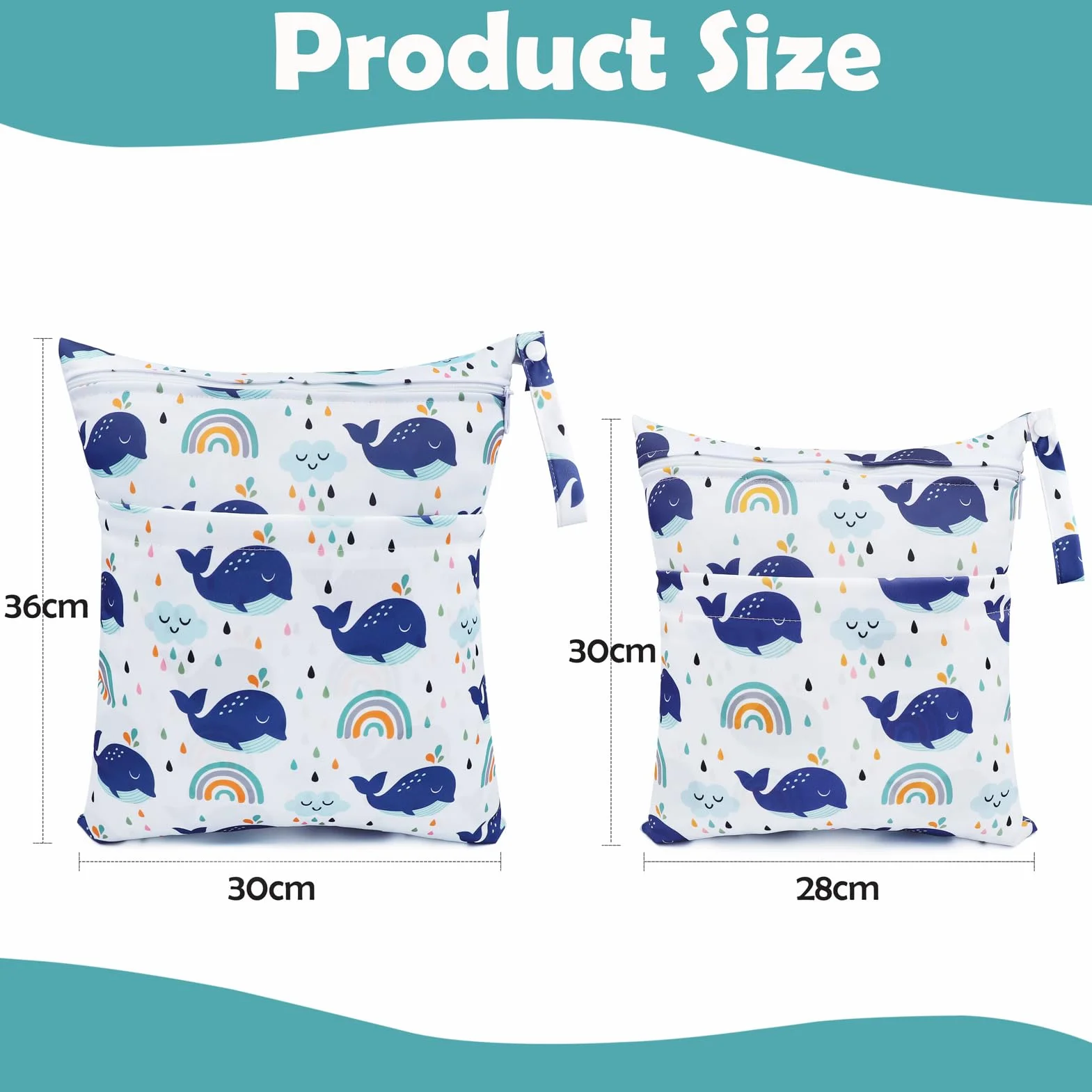 Borsa per Pannolini Lavabile Impermeabile 2 Pcs Wetbags Doppia Cerniera Balena Bianca