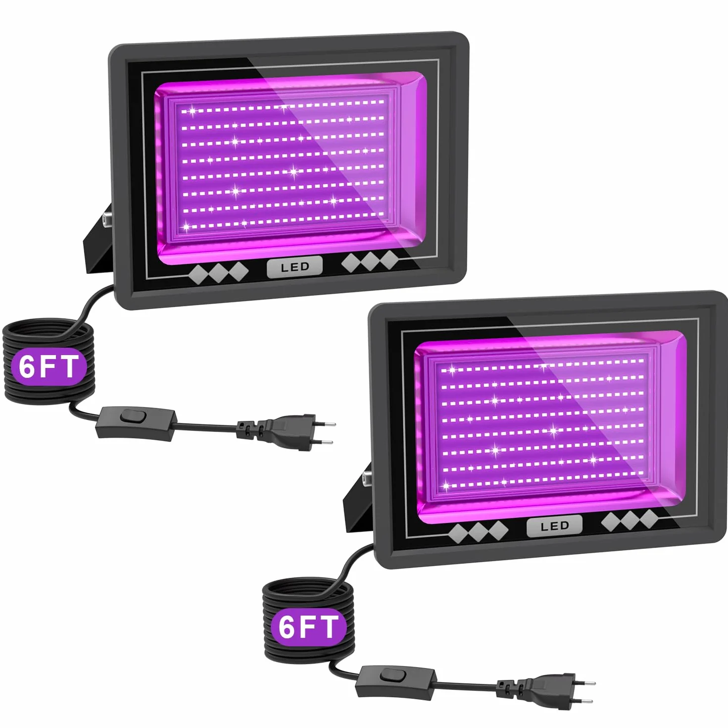 100W Faretto UV LED 2 pacchetto, 200 LEDs Grafene Luce Nera per Ampio Spazio, 395-400NM Faro UV LED con Spina IP65 Impermeabile per Acquario, Festa, Pittura Fluorescente, Poster Fluorescente