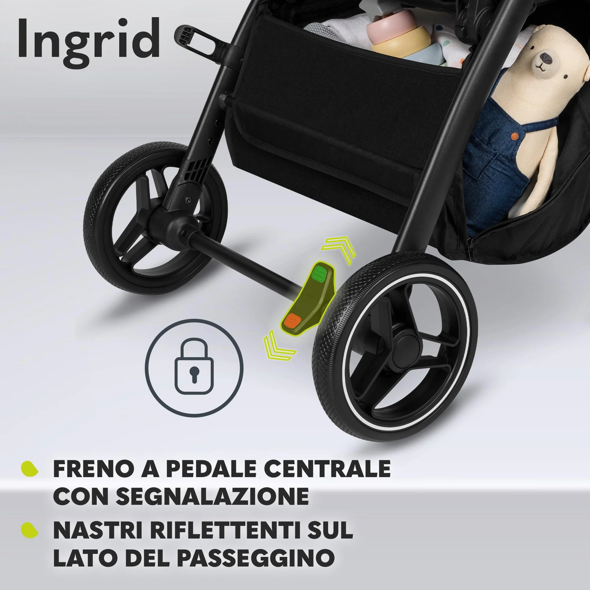 LIONELO INGRID Passeggino leggero per bambini 6 mesi 4 anni 22kg Grandi ruote 360° Schiuma EVA Assorbimento Pieghevole Schienale poggiapiedi regolabili