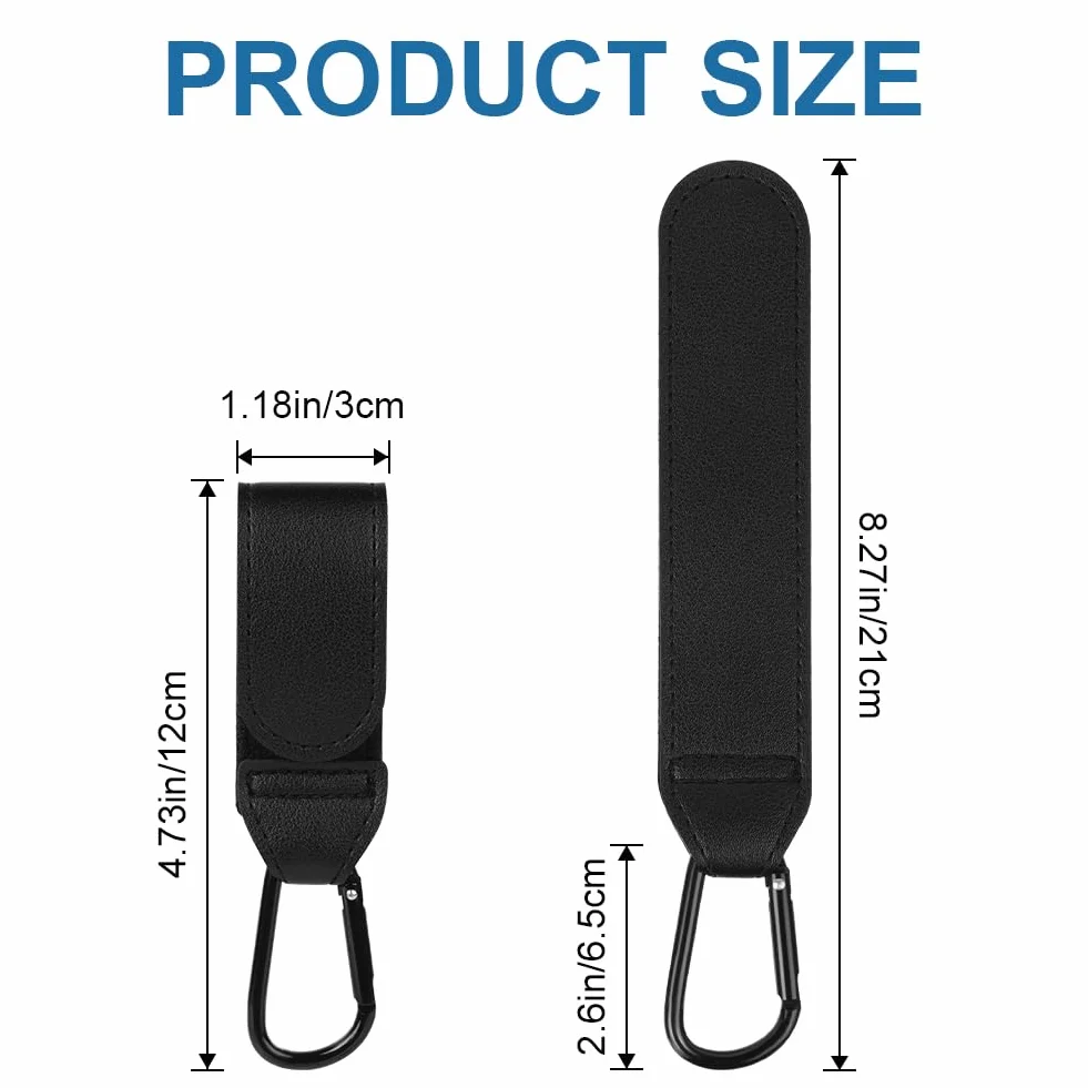 Ganci Passeggino 2 Pezzi, Nero, Universale Sicuri Resistenti, Accessori in Pelle, Antiscivol, Fino a 5 kg