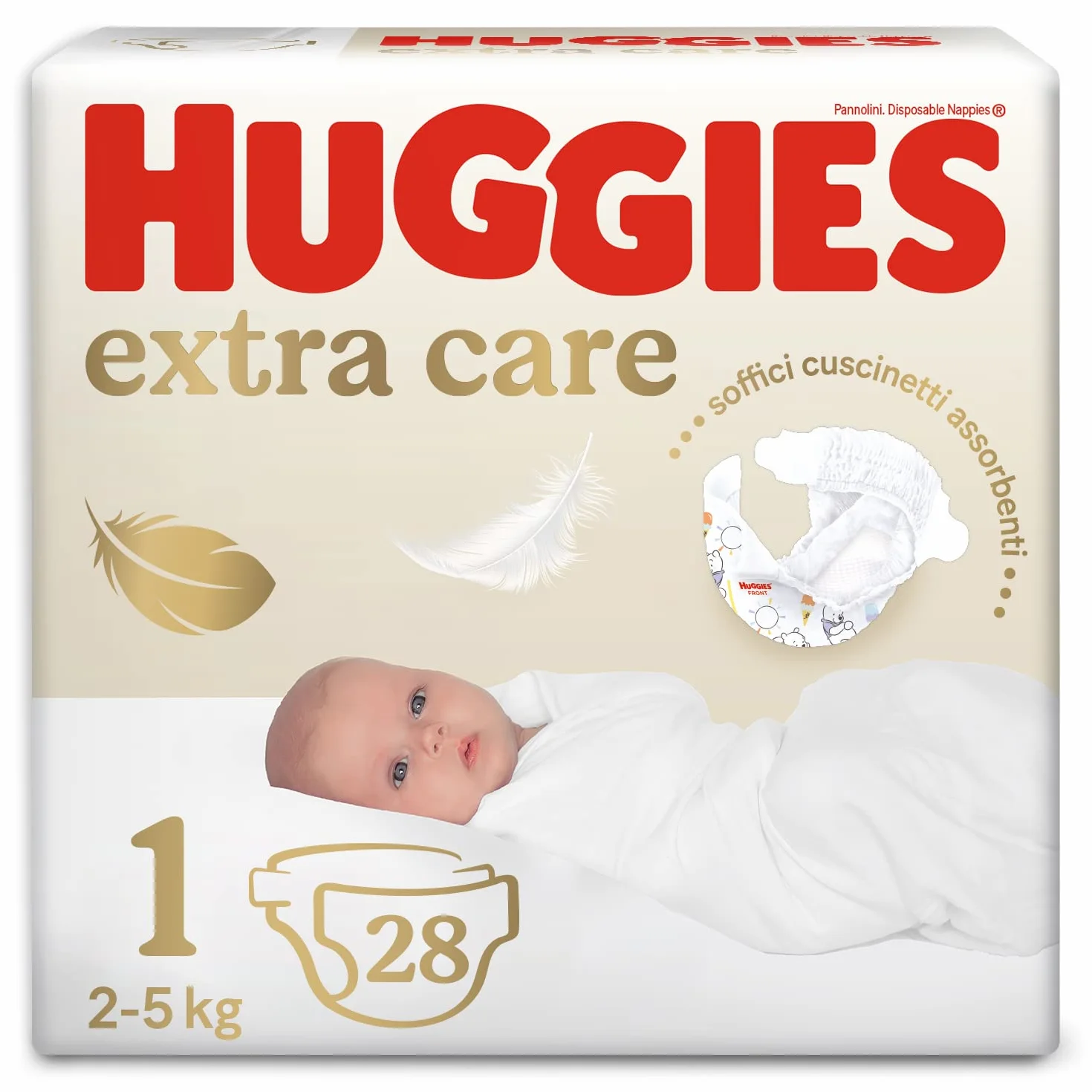 Huggies Extra Care Bebe Pannolini Taglia 1 (2-5Kg) Ipoallergenico 28 Pz
