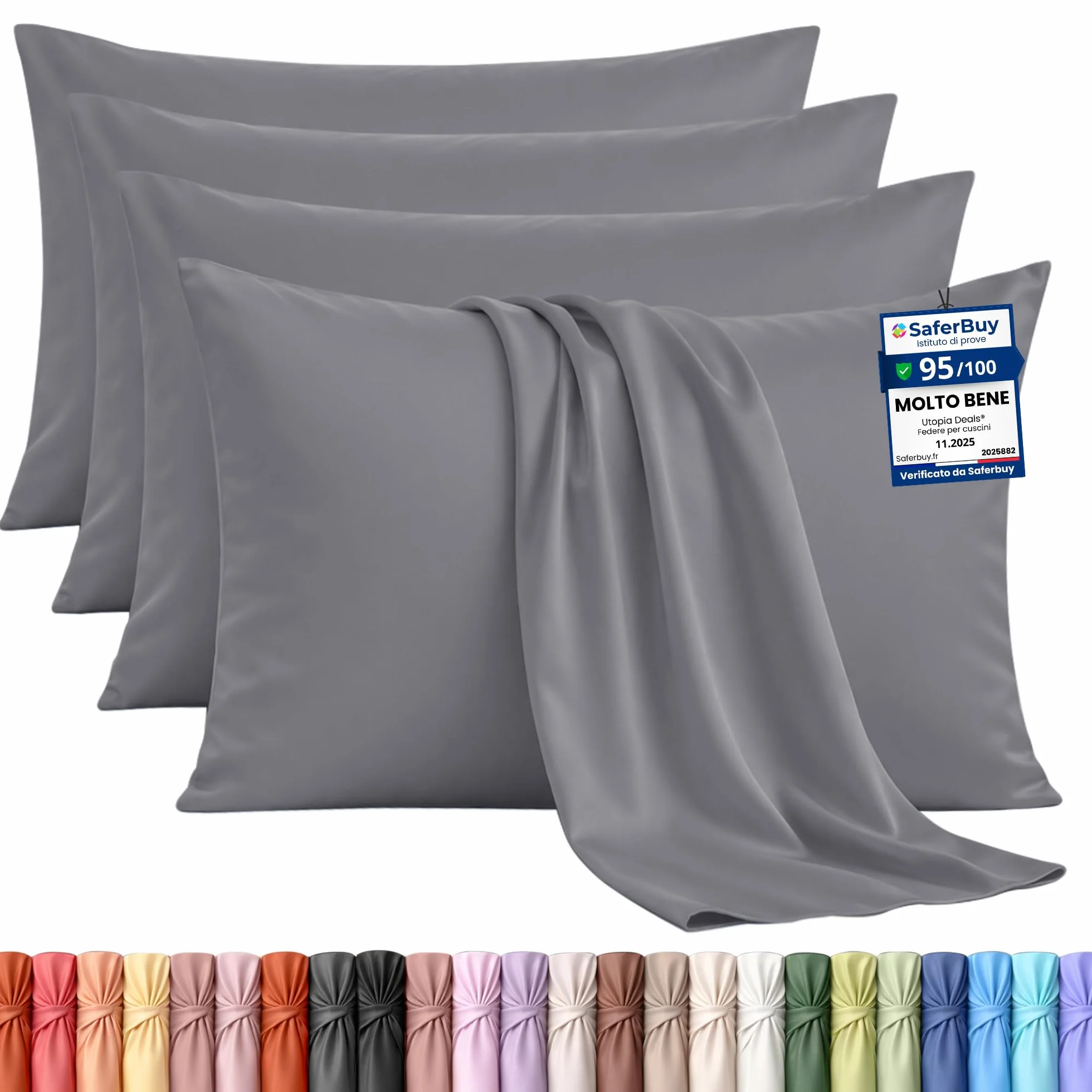 Utopia Bedding Federe Set Di 4 50x75 Cm Copricuscino In Poliestere Morbida Spazzolata Microfibra Grigio