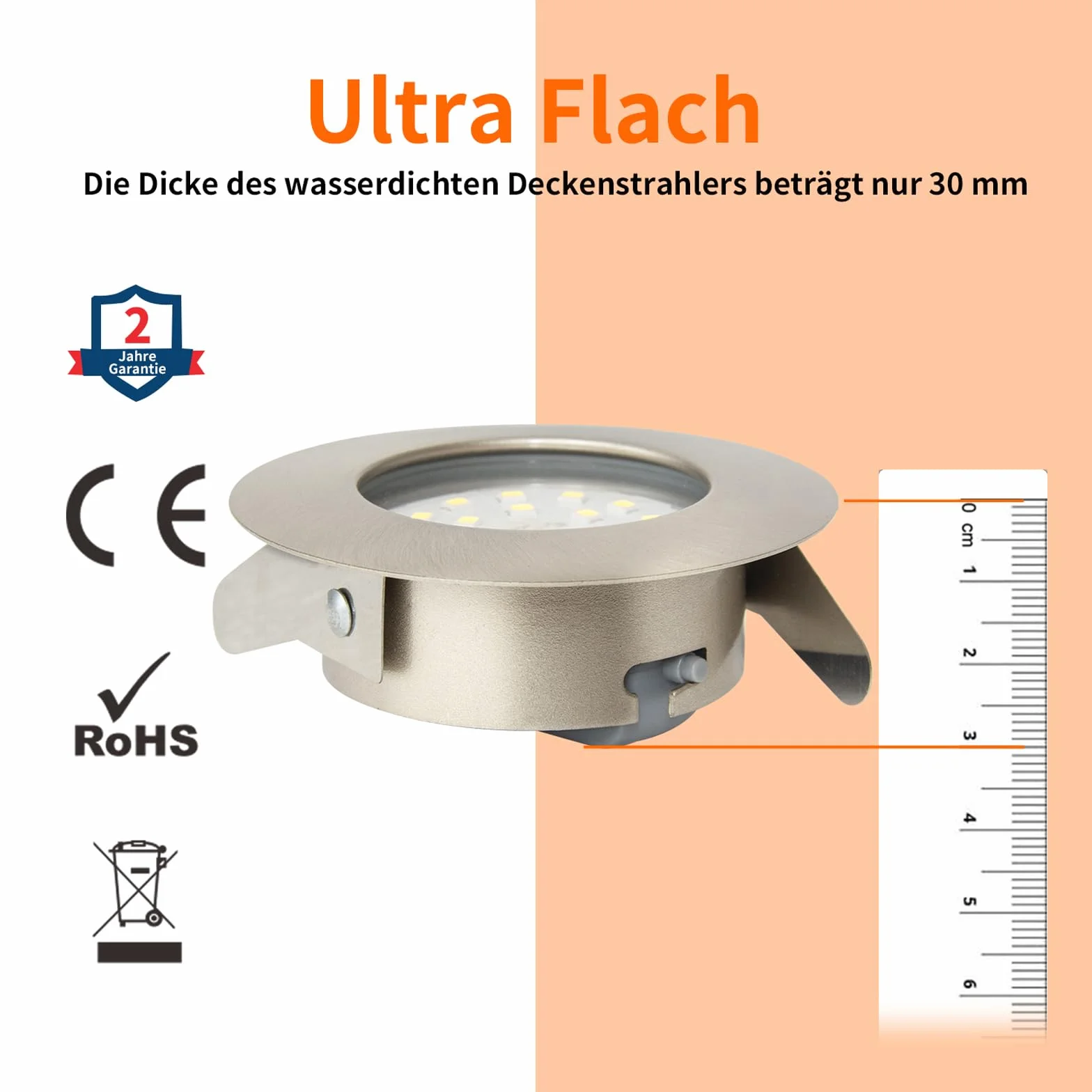 Faretti LED da Incasso per Cartongesso 5W,IP44 Luce Fredda 500LM,Foro 60-68mm per Bagno Cucina,Esterno Ultra Slim 30mm,Faretti Led Soffitto Inox 220V Set di 6