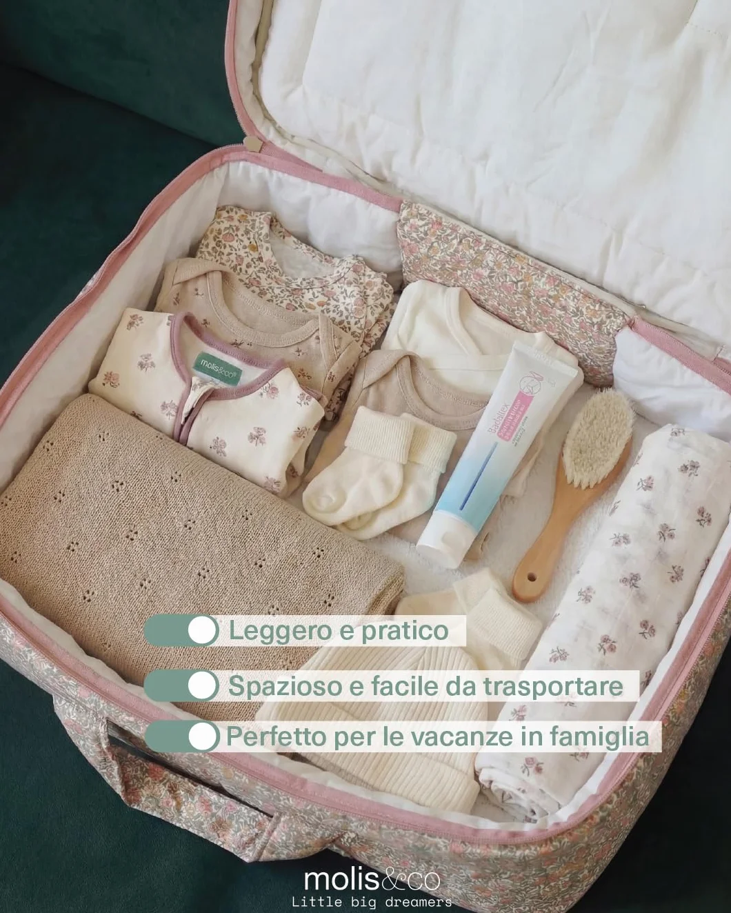Molis&co Valigia da viaggio per bambini 45x35 cm cotone borsa maternità ospedale