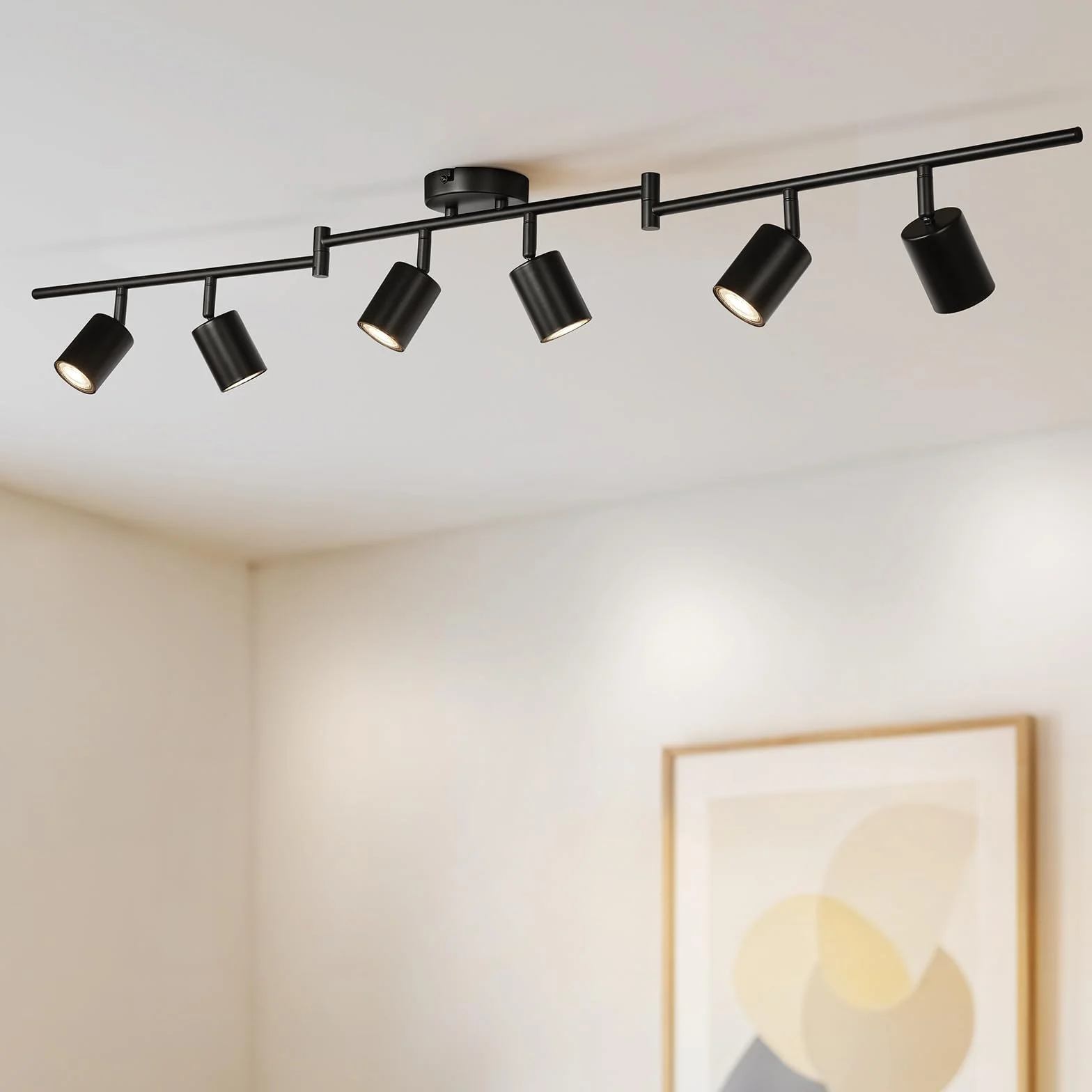 Gr4tec Faretti LED da Soffitto Orientabili 6 Luci, Moderna Binario Faretti GU10, Faretto LED Interno Nero, Lampadario da Soffitto per Soggiorno Cameretta Cucina, Senza Lampadine