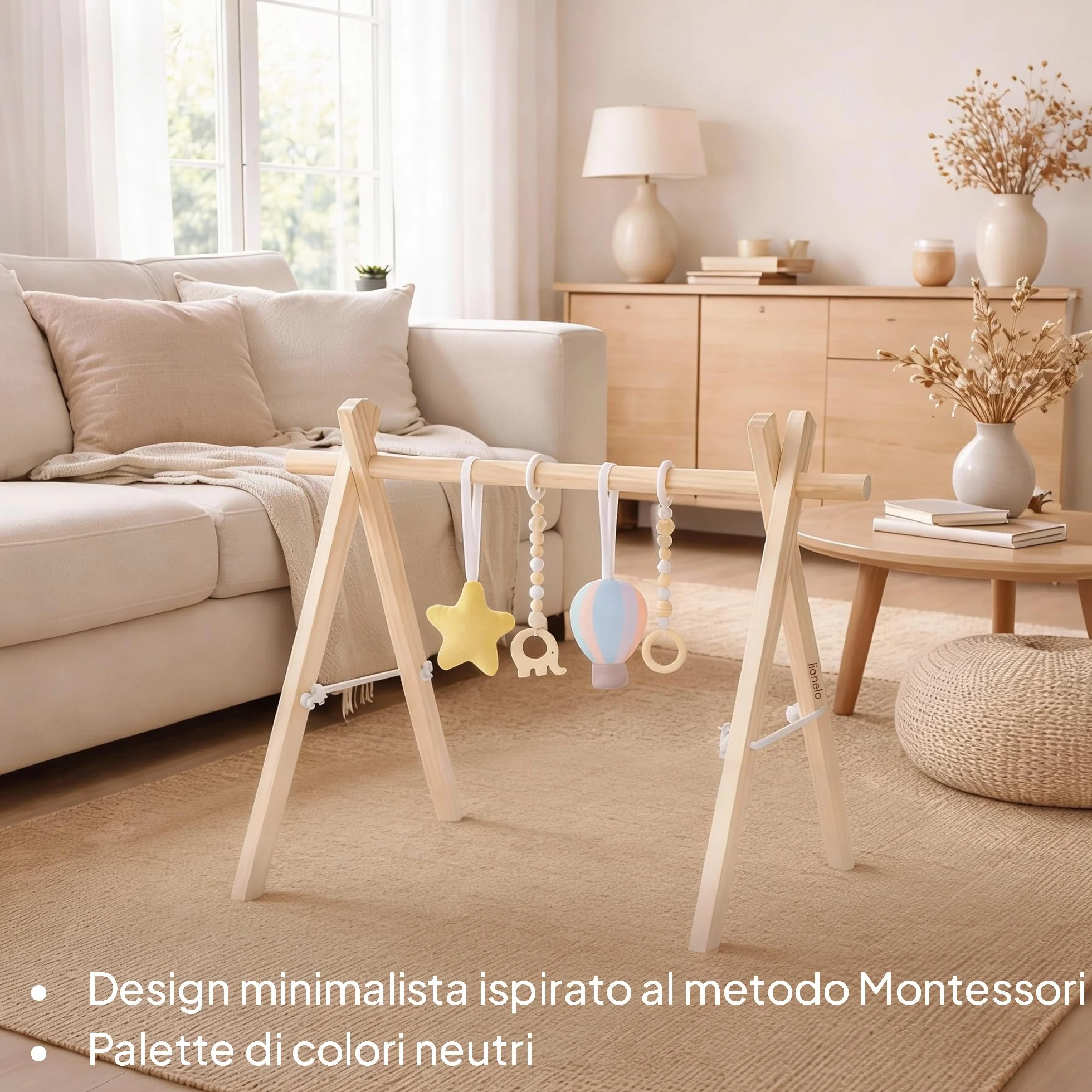 Lionelo Anis Palestrina Legno Baby Gym Giochi Rimovibili Pieghevole Centro Attività Neonato Giocattolo Montessori