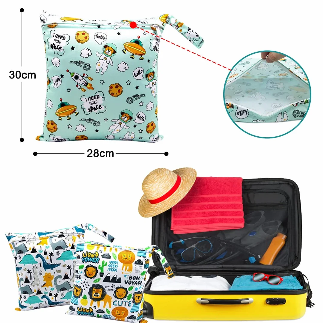 Wetbag Pannolini Riutilizzabile 3 Pezzi, Borsa Impermeabile con Zip per Viaggi e Palestra (Verde)