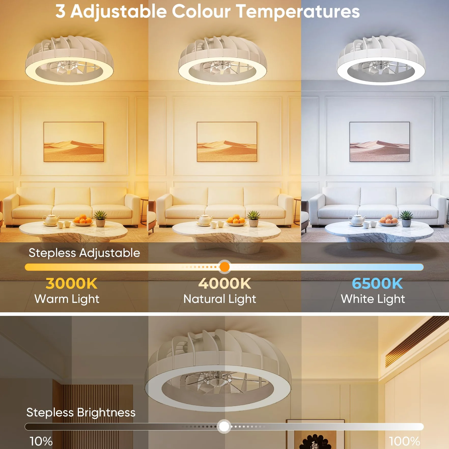 46cm Ventilatore da Soffitto con Luce e Telecomando, 6 Velocità Silenzioso Lampadario con Ventilatore da Soffitto, Timer, 3000k-6500k & RGB Plafoniera Ventilatore per Camera da Letto Soggiorno