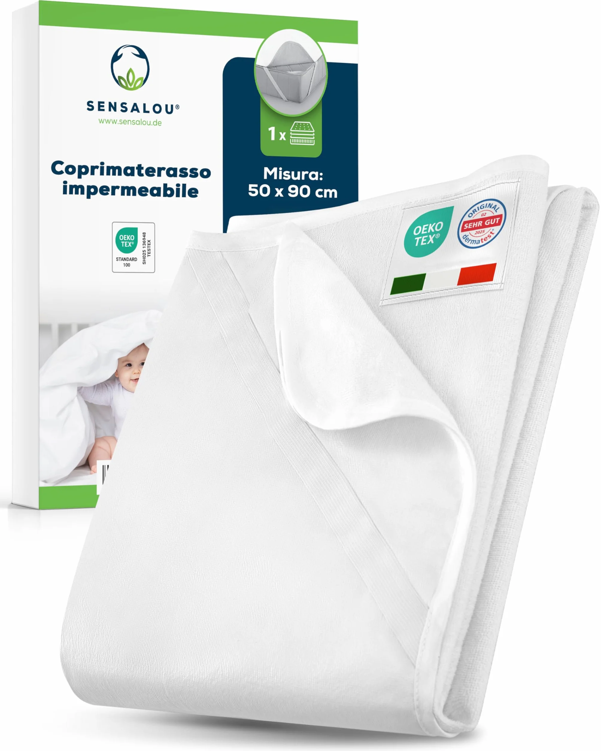 Coprimaterasso impermeabile Sensalou 50x90 cm Antiacaro Lavabile 95°C per Culla Lettino Neonato