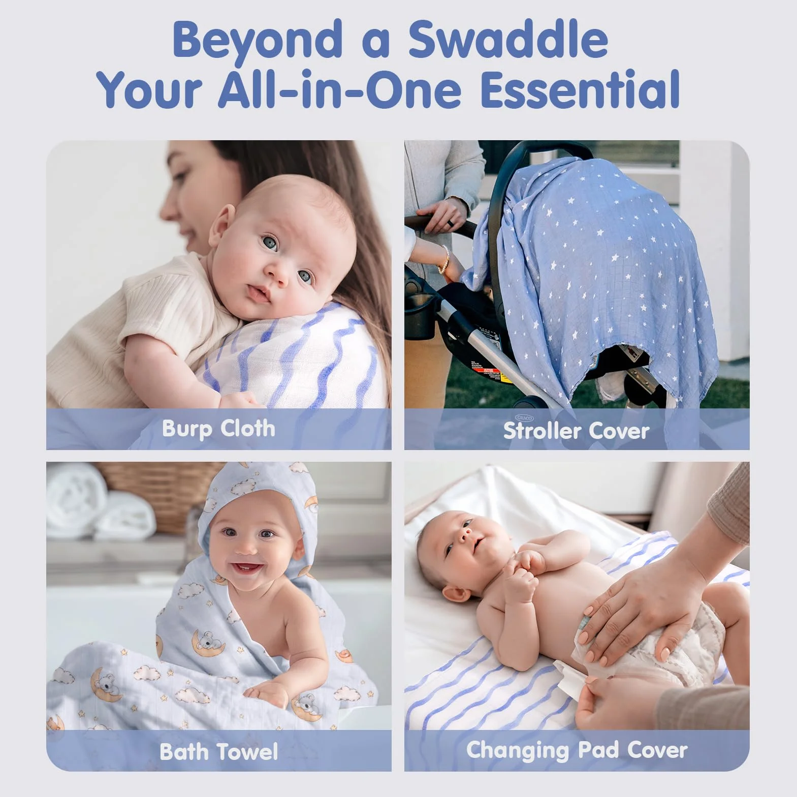 hahaland Mussole Neonato Bambù 100% Naturale Set di Copertina 120x120cm & 2 Pz 100x95cm Swaddle Morbido Assorbente