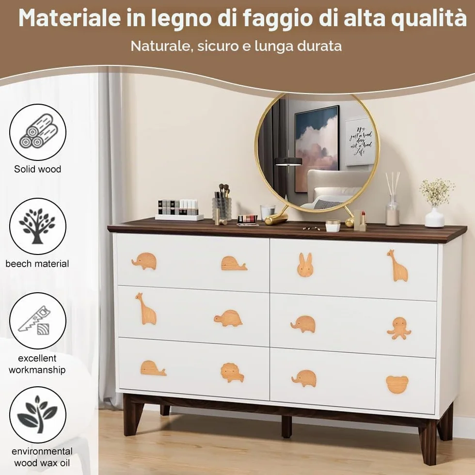 Pomelli per Mobili Bambini Maniglie Armadio Orso Leone Coniglio 8 pz Legno Viti