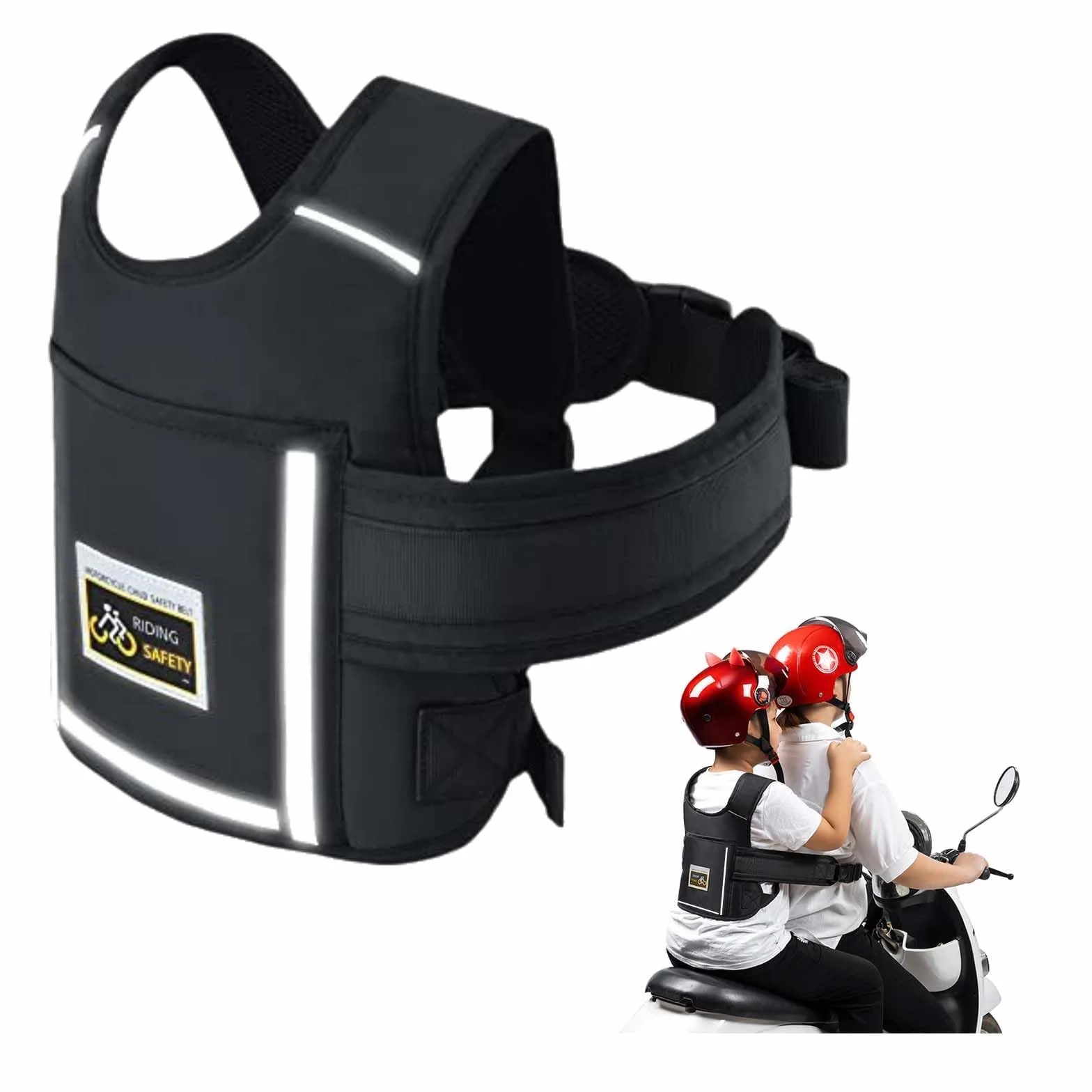 Cintura Sicurezza Moto Regolabile con Strisce Riflettenti, Protezione per Motociclette e Veicoli Elettrici (Nero)