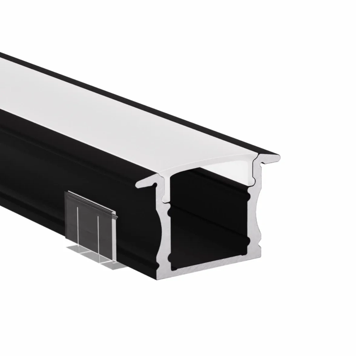 Profilo in alluminio a LED nero, 200 cm, profilo da incasso, copertura opale, per strisce LED da 12 mm, principale