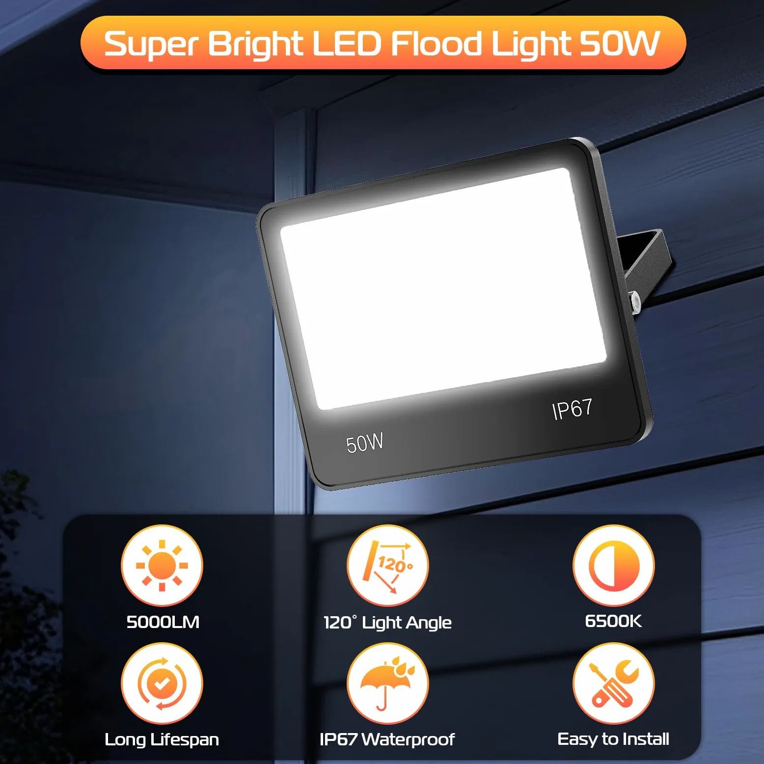 Faretto LED da Esterno 50W, 2 Pezzi 5000LM Super Luminosa Faro LED 6500K Bianca Fredda, Fari Esterni IP67 Impermeabile per Giardini, Terrazze, Garage