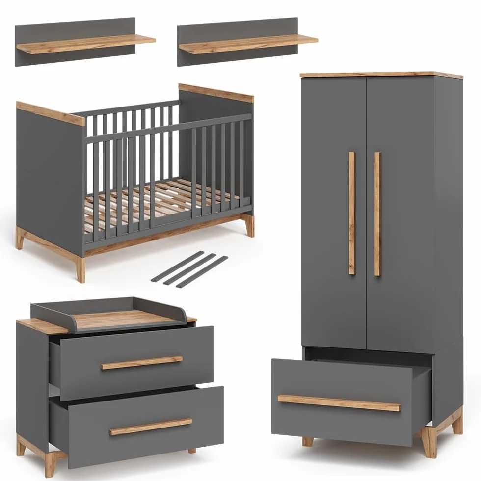 VitaliSpa Malia Set per cameretta Grigio/quercia 4 pezzi