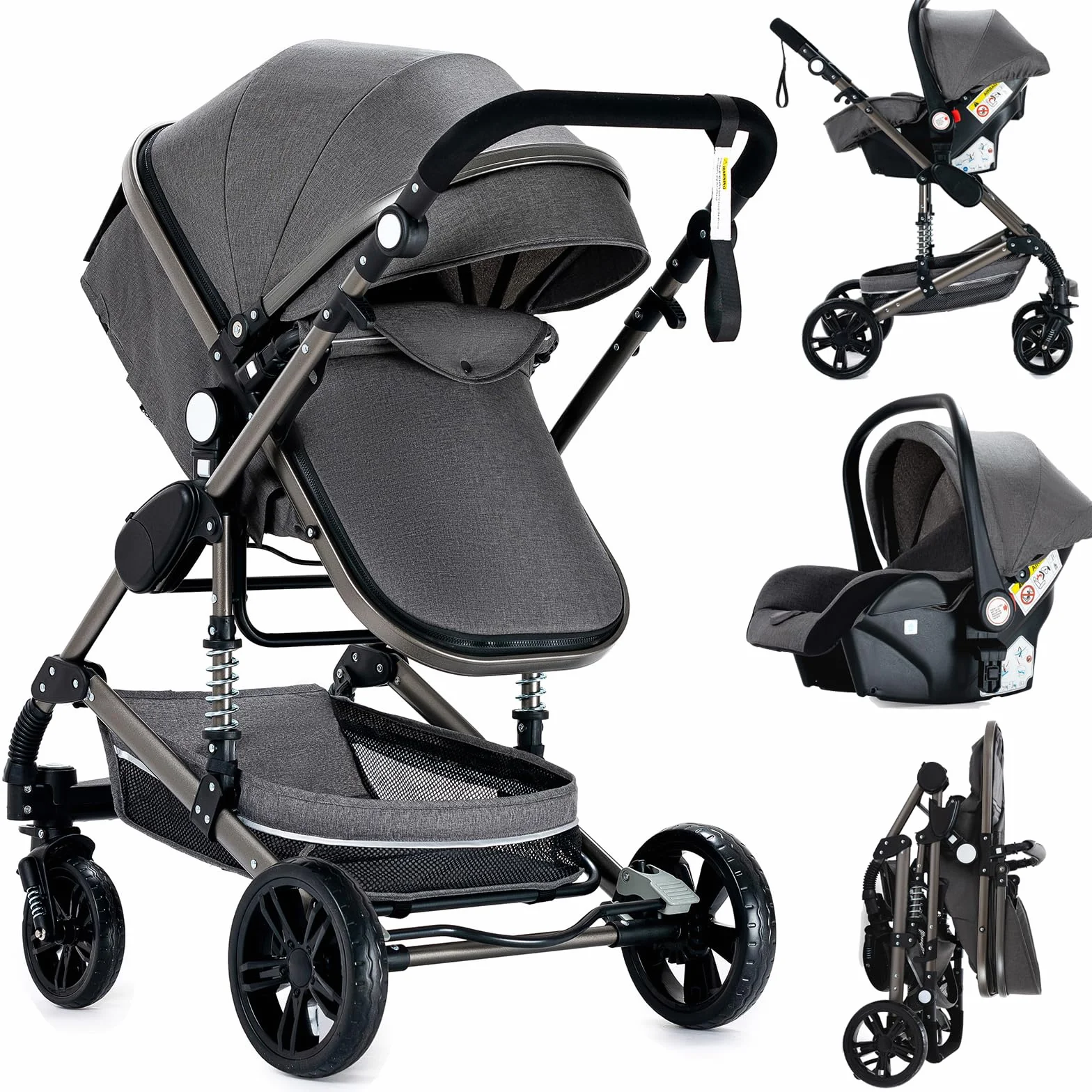 Magic ZC Passeggino Trio 3 in 1 Push Reversibile in Alluminio Pieghevole (739 Grey)