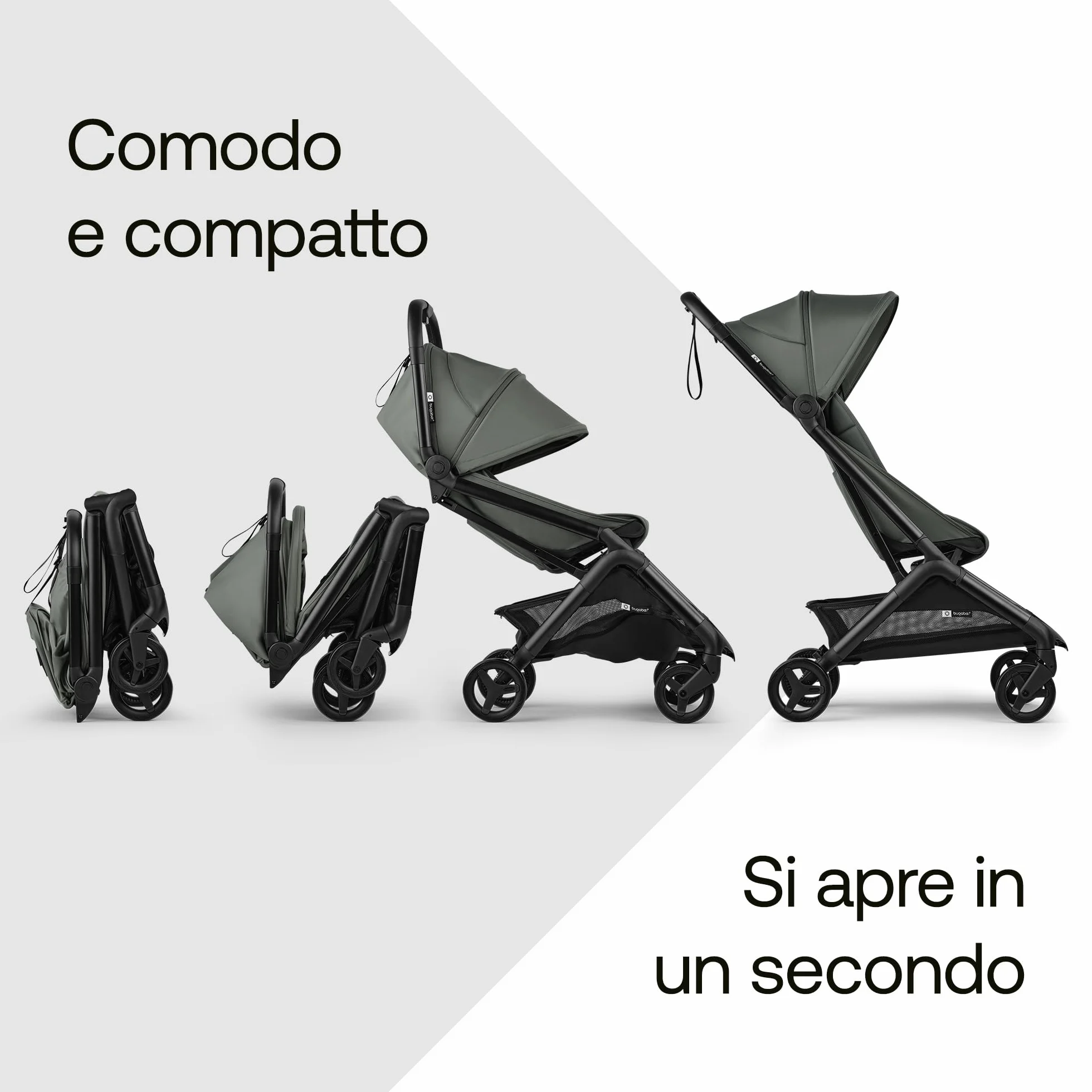 Bugaboo Butterfly 2 Passeggino Leggero da Viaggio Dimensioni Cabina, Portatile, Piegabile con Una Mano, Seduta Reclinabile, Cestino Portaoggetti, Tracolla - Forest Green