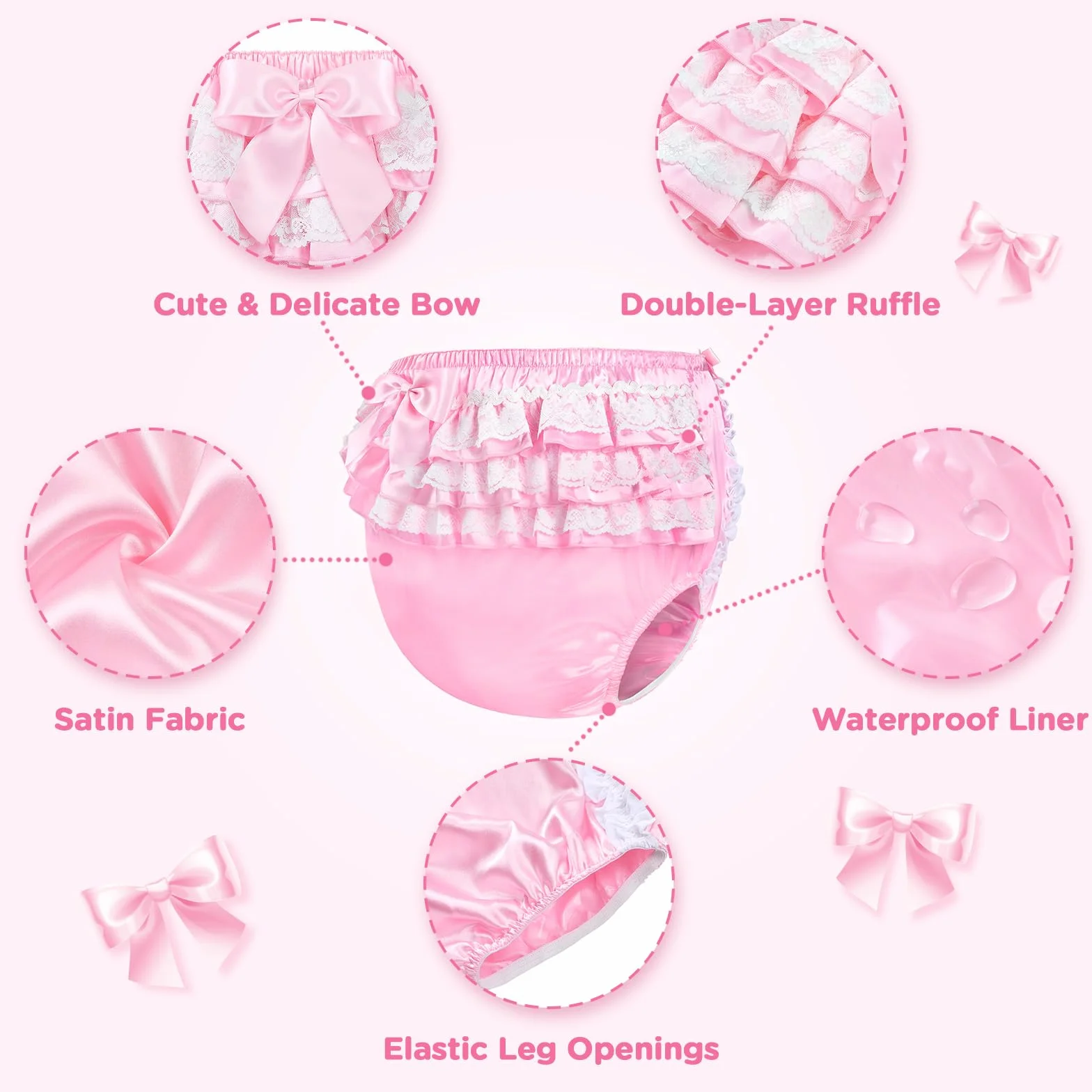 LittleForBig Copripannolino per Adulti Lavabile Impermeabile Rosa Raso Pizzo Taglia M