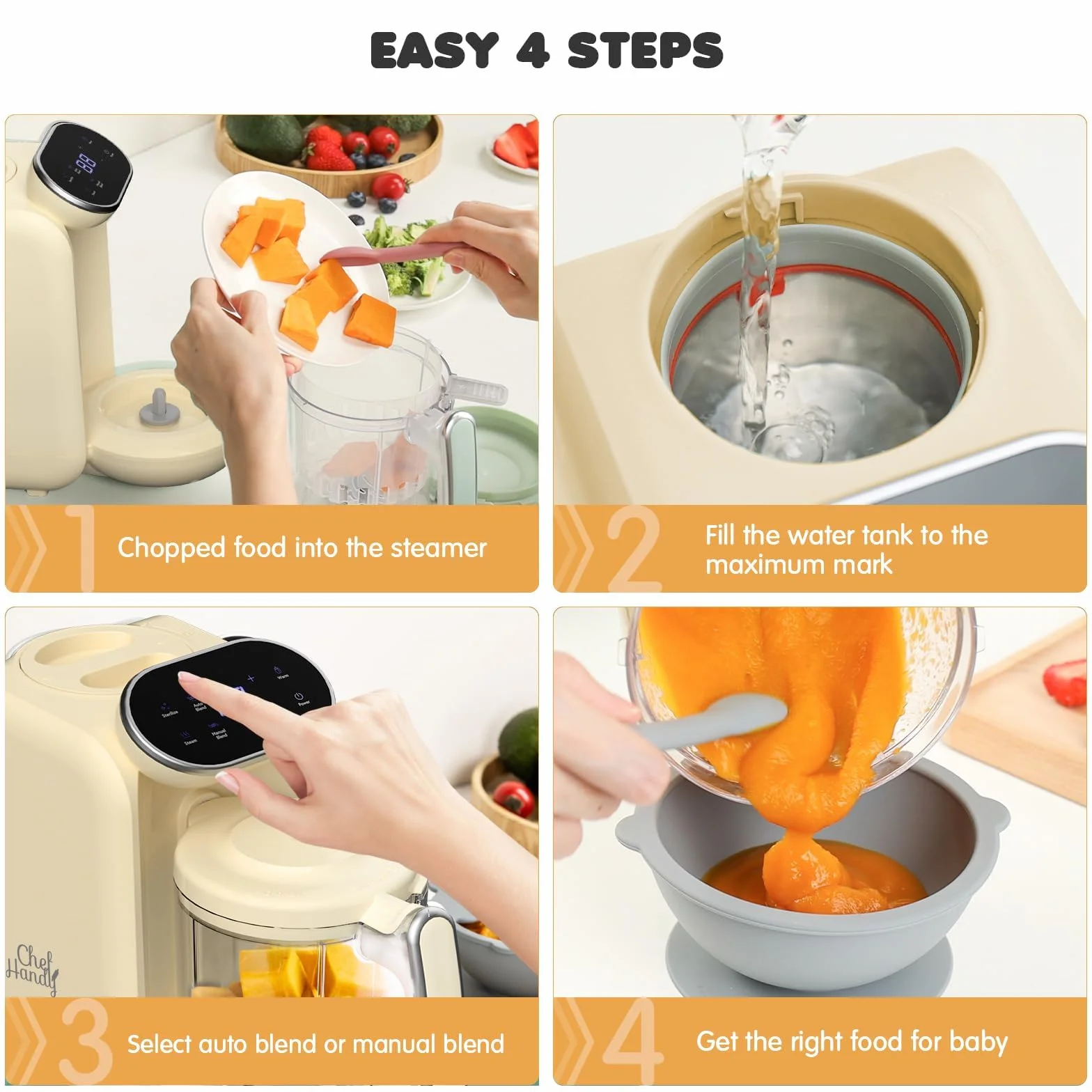 Cuocipappa Multifunzione 5 in 1 per Neonati, Cuocivapore Frullatore, Grande Capacità, Giallo