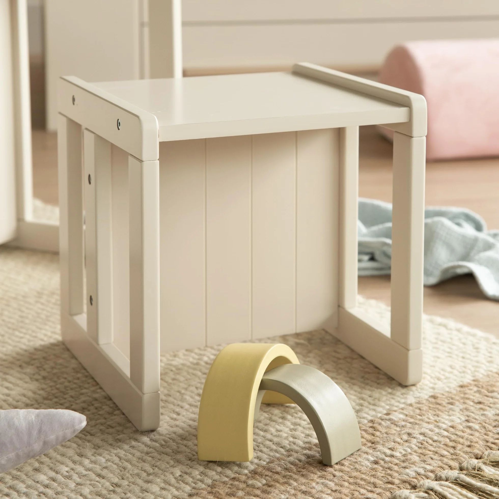 Sgabello per Bambini in Stile Country Reversibile 3 Altezze Seduta Legno Beige/Cashmere