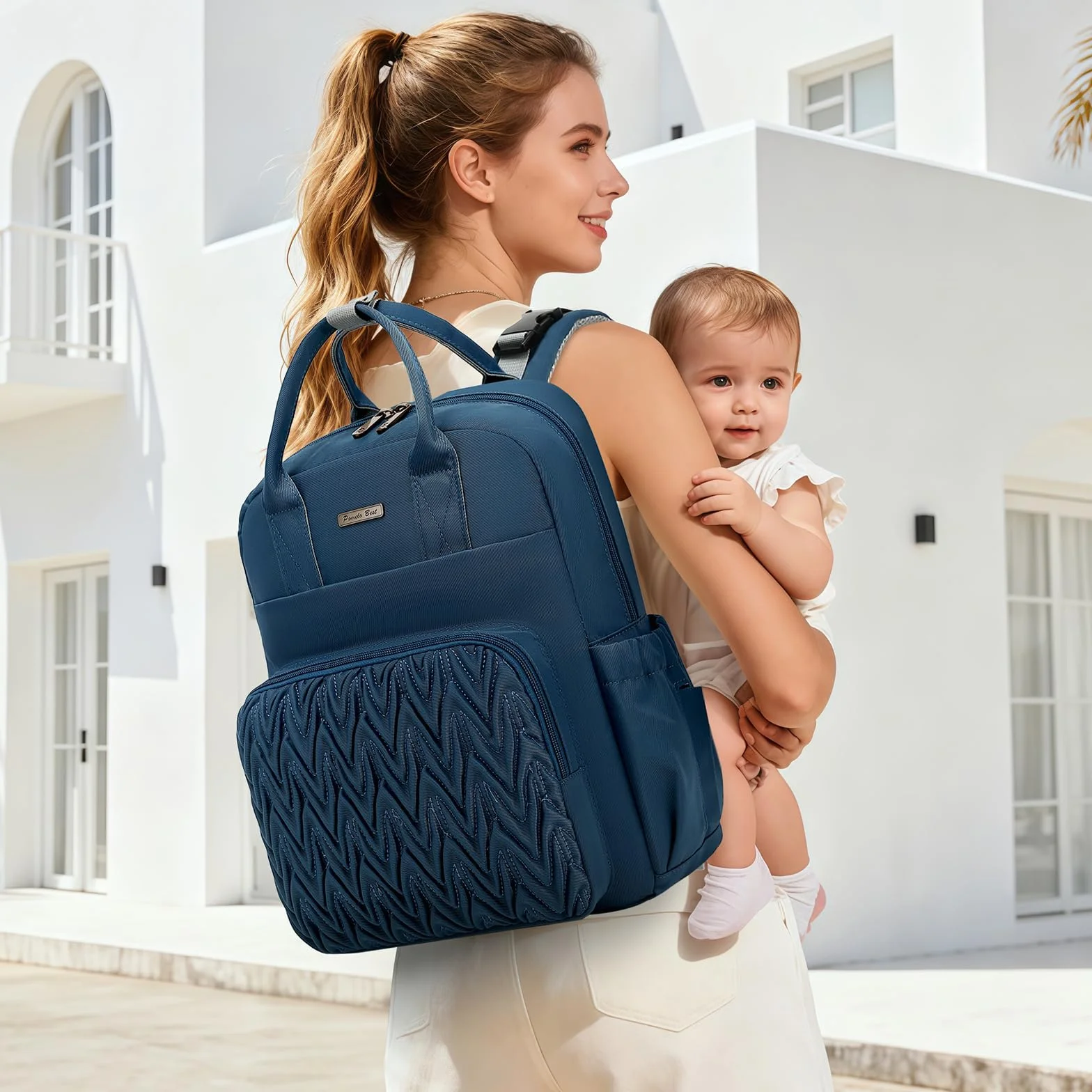 Pomelo Zaino Fasciatoio per Neonati Impermeabile con Materassino, Zaini Casual per Viaggi e Campeggio (Blu Navy)