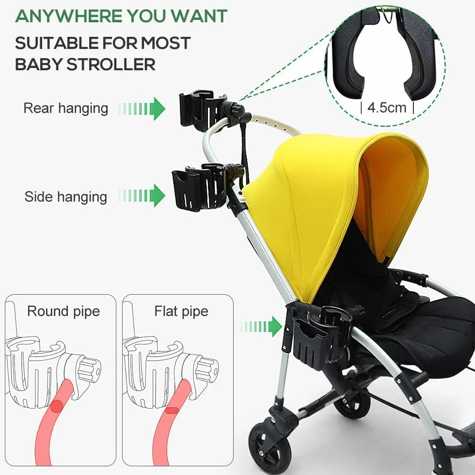 Portabicchieri per Passeggino 360 Gradi, Porta Tazze e Telefono per Biciclette, Sedie a Rotelle e Scooter