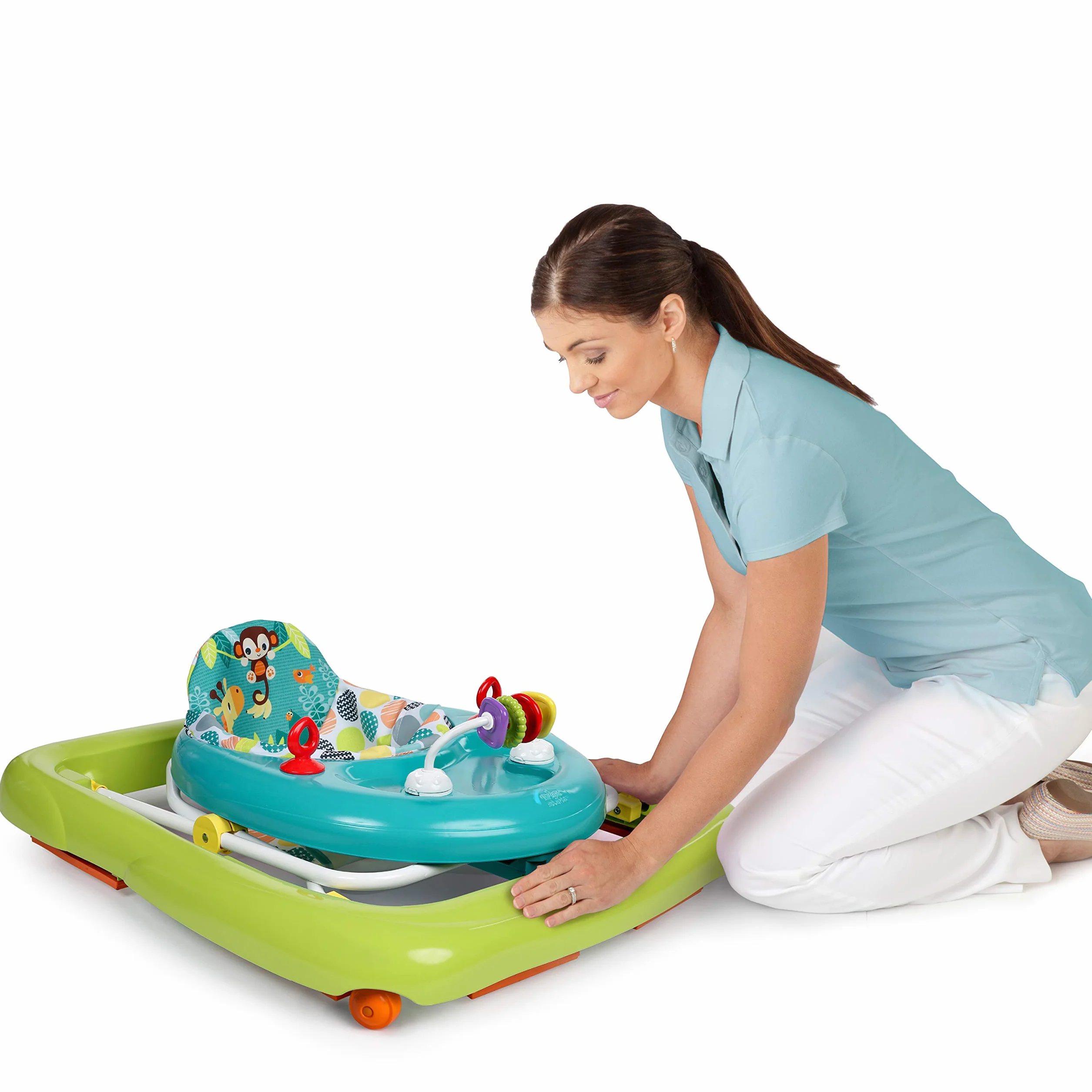 Bright Starts Girello Pieghevole per Bambini Primi Passi Giggling Safari Regolabile in Altezza Sedile Rimovibile