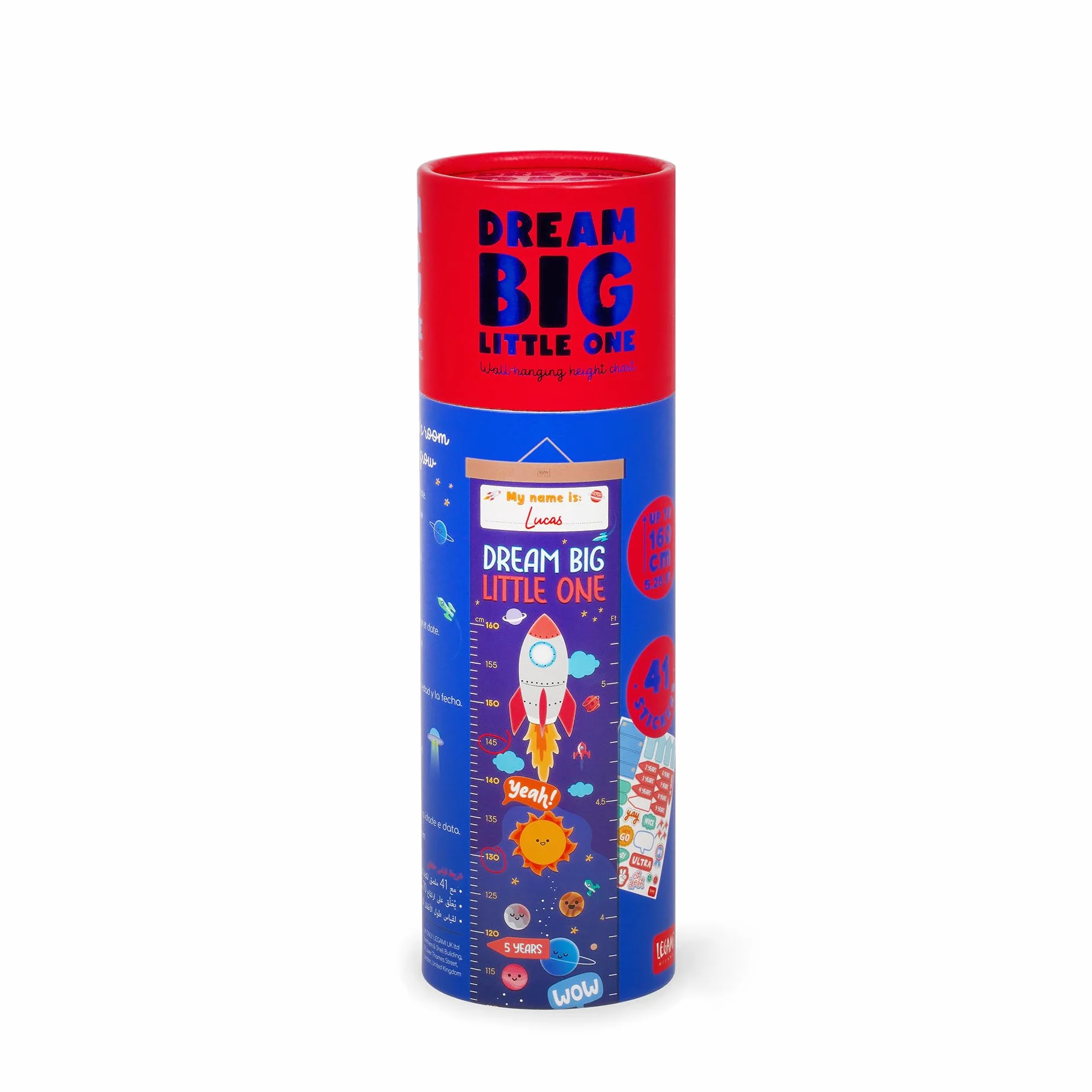 Legami Metro da Parete Dream Big Little One, Metro Altezza Bambini 160 cm, 41 Stickers, Listelli Legno, Tema Space