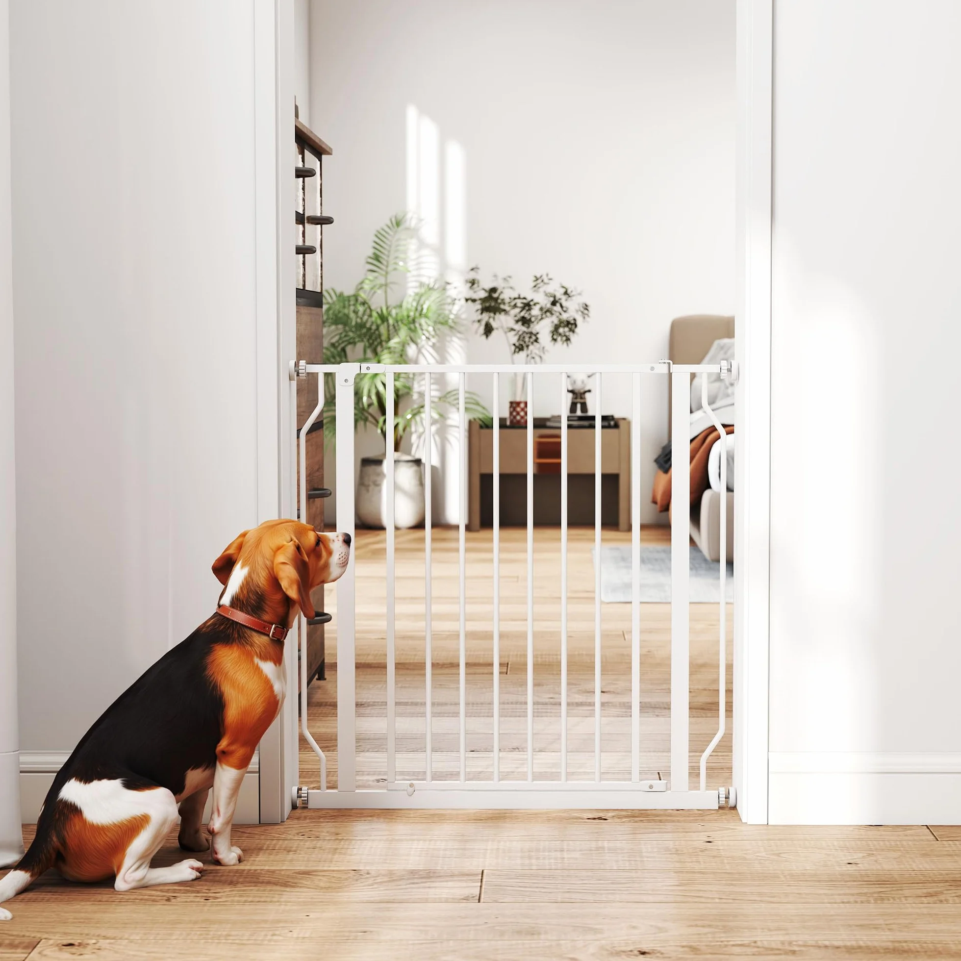PawHut Cancelletto di Sicurezza per Cani Estensibile 75-85 cm, Cancellino Alto 76 cm, Fissaggio a Pressione, Bianco