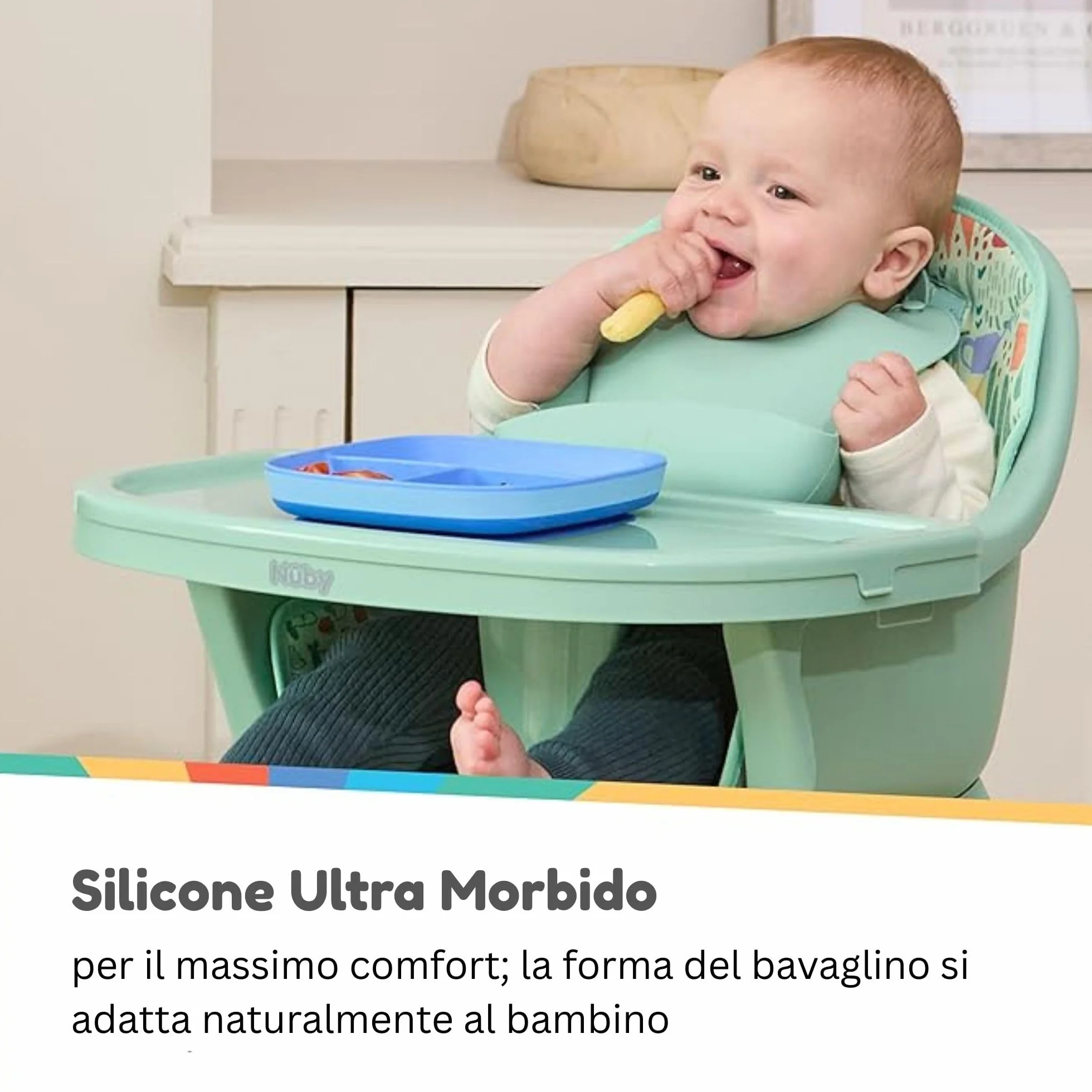 Nuby Silicone Baby Bibs for Boys Waterproof Easy Clean Adjustable Straps BPA-Free Food Catcher Toddlers Infants