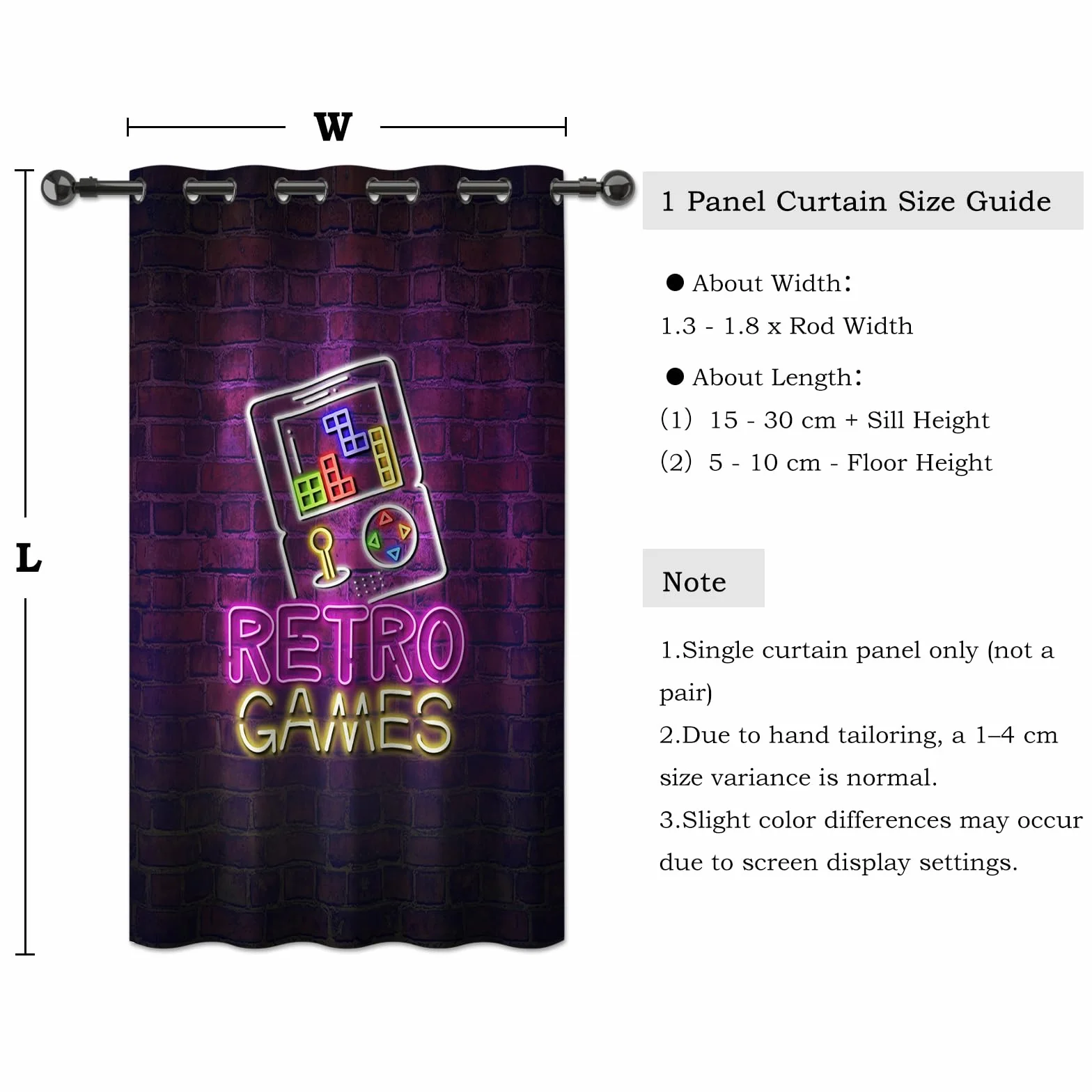 YONGFOTO Cortina Gaming Oscuranti Neon Retro Gamepad per Camera Bambini 140x229 cm