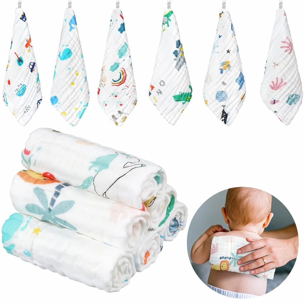 Mussola Neonato 6 Pezzi 30x30cm 100% Cotone Panni Burp Assorbente Traspirante
