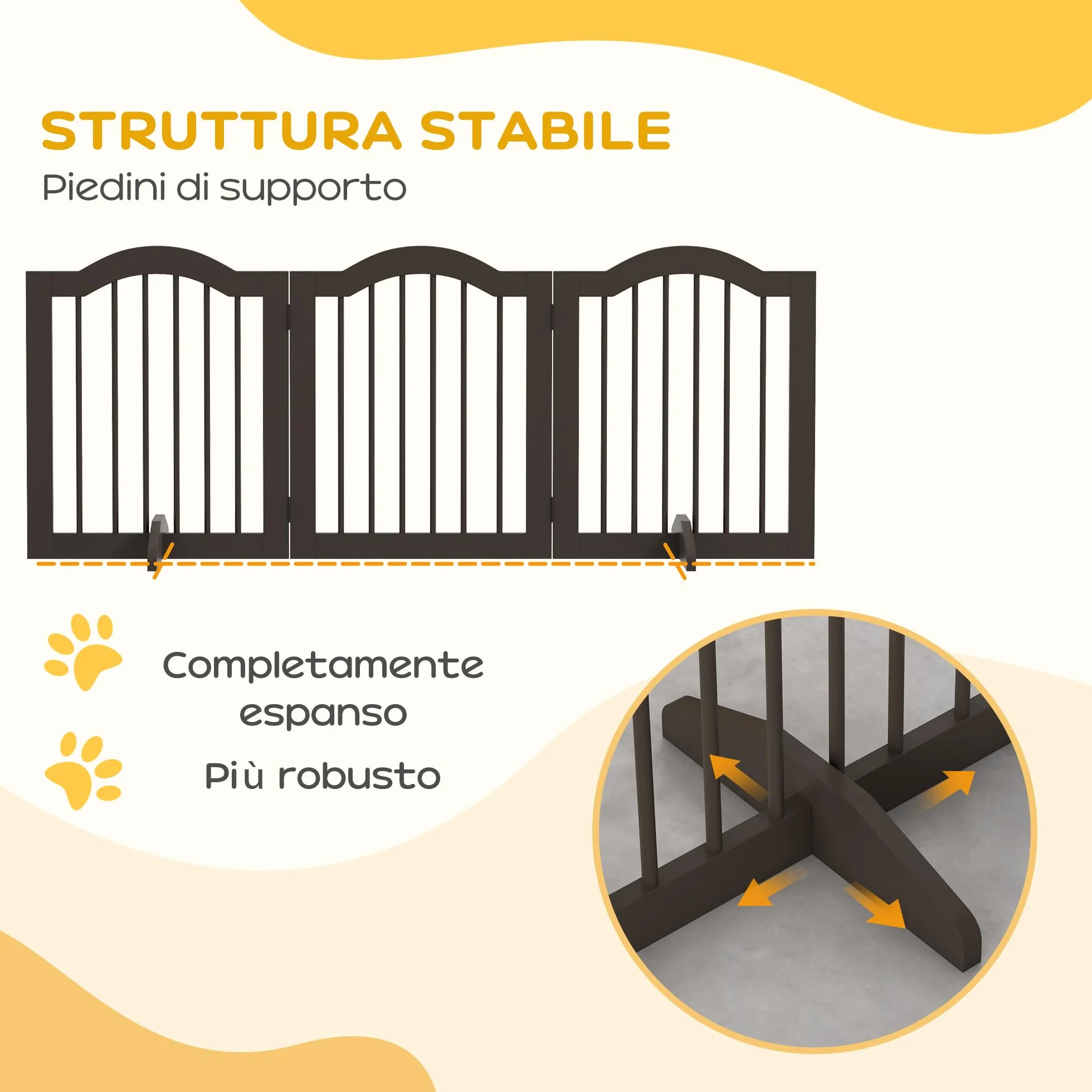 PawHut Cancellino per Cani Pieghevole a 3 Sezioni in Legno, Barriera per Cani, 154.5x29.5x61cm, Caffè