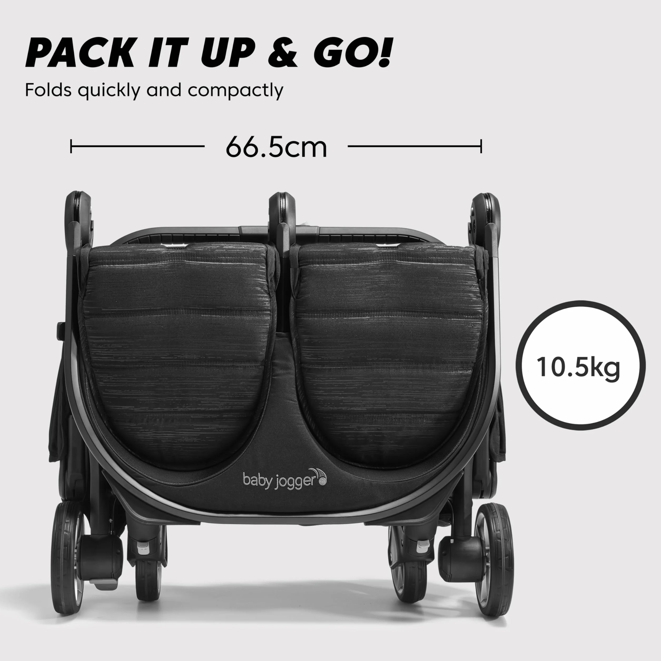 Baby Jogger City Tour 2 Passeggino da viaggio doppio, leggero, pieghevole, portatile, Nero
