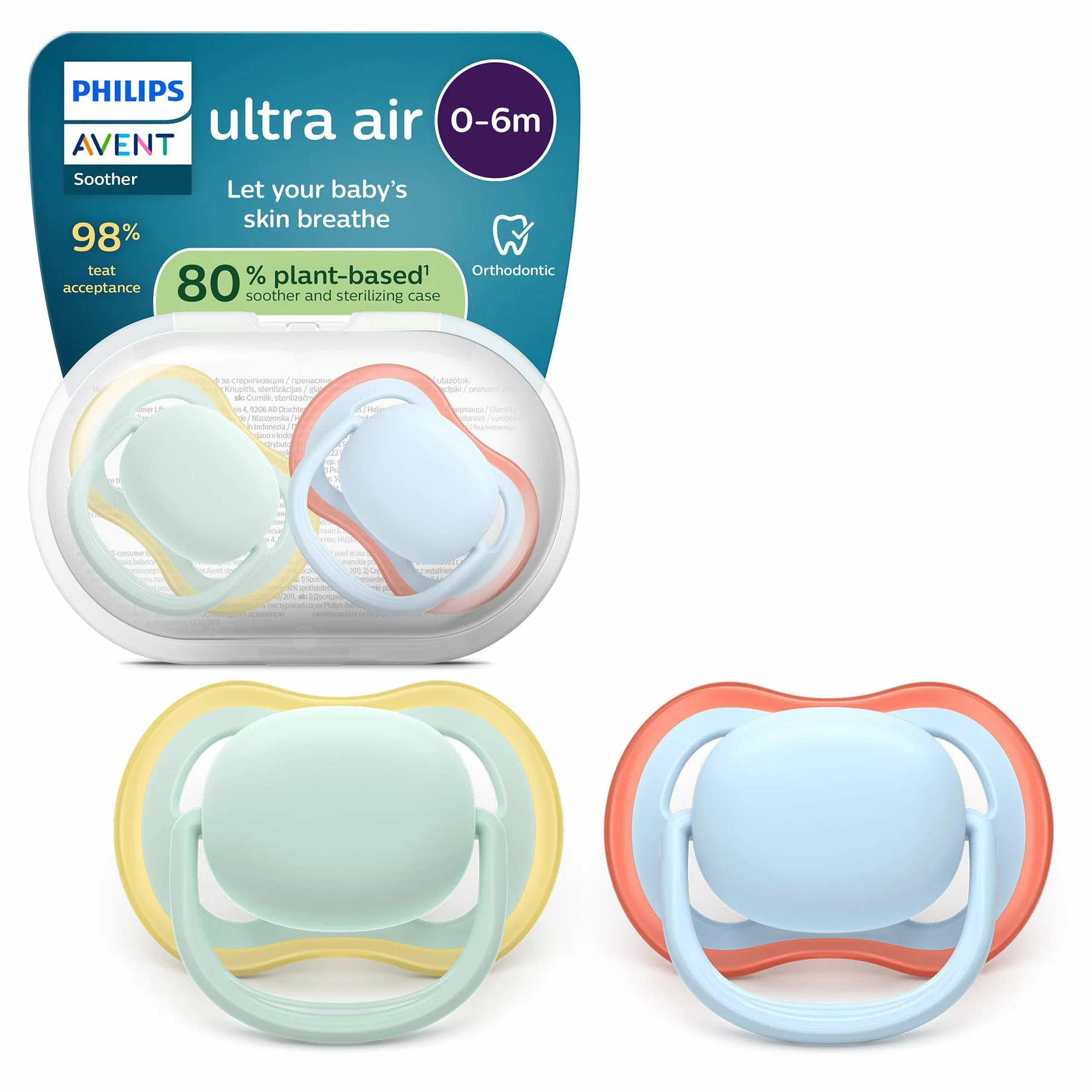 Philips Avent Ultra Start Ciuccio Ortodontico 0-6 Mesi, Silicone Morbido Senza BPA, Confezione da 2