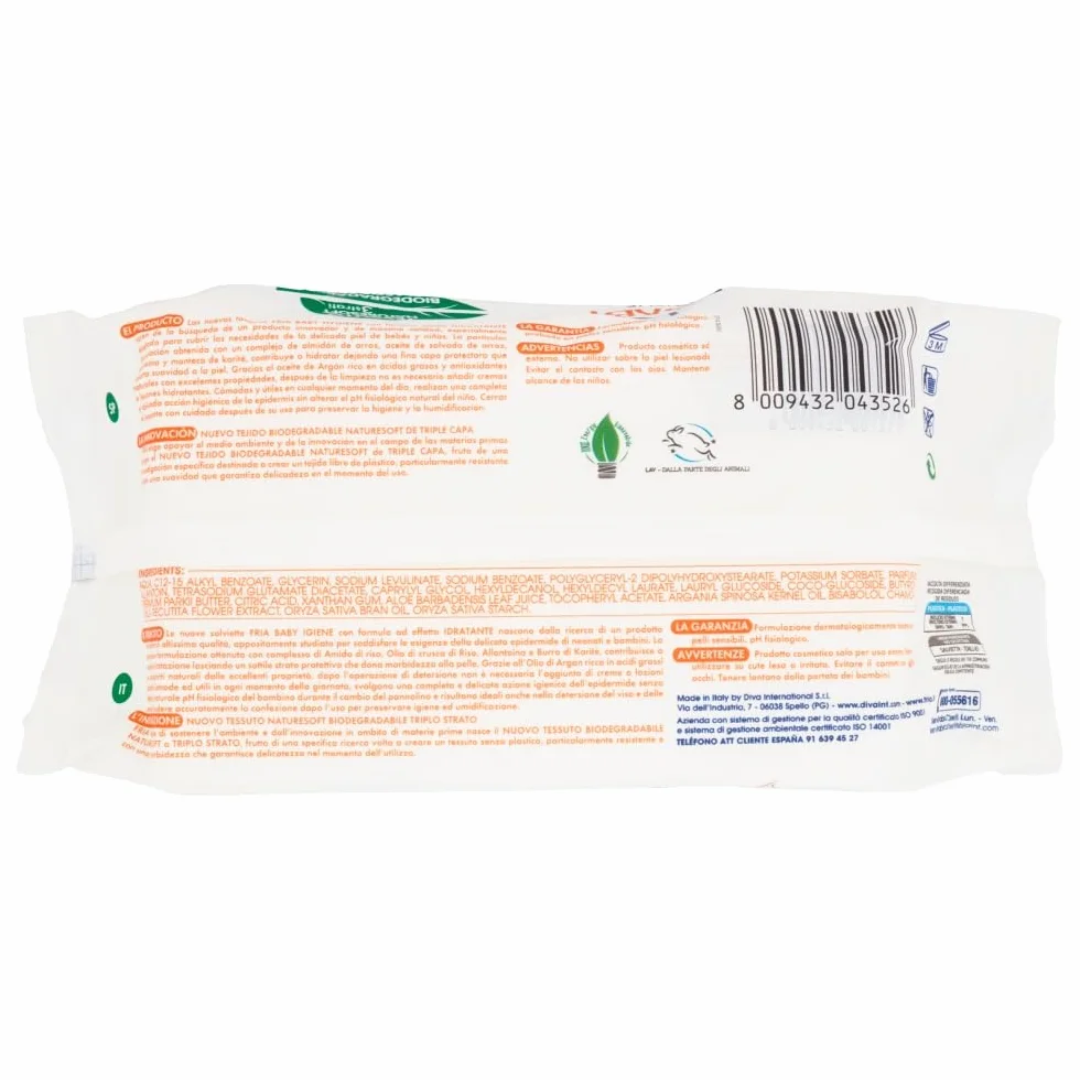 Fria Baby Salviette per Cambio Pannolino con Olio di Argan e Nutrimilk, Idratanti, 70 Pezzi