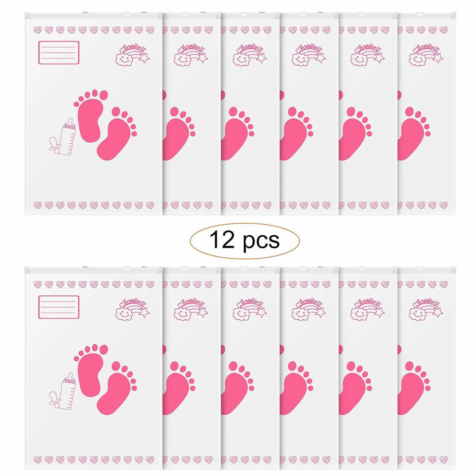 Leenou Corredino Neonato Bustine Ospedale Cambio Trasparenti PE Glassato 34x24 cm Rosa