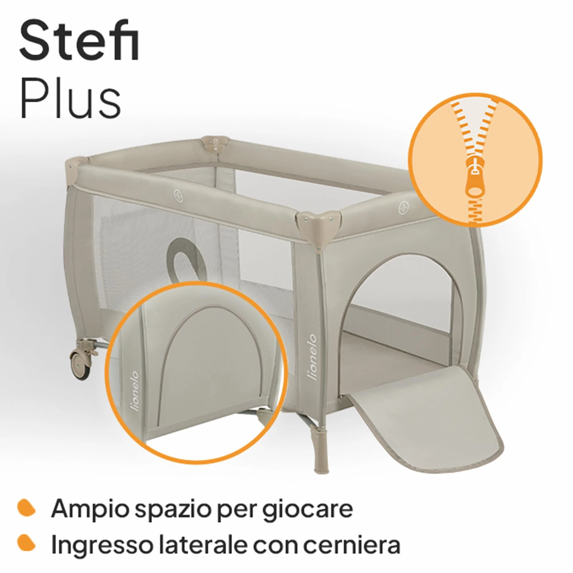 LIONELO STEFI PLUS Lettino da Viaggio Pieghevole 129x71x77cm per Bambini 0-3 Anni con Materasso 2 Livelli