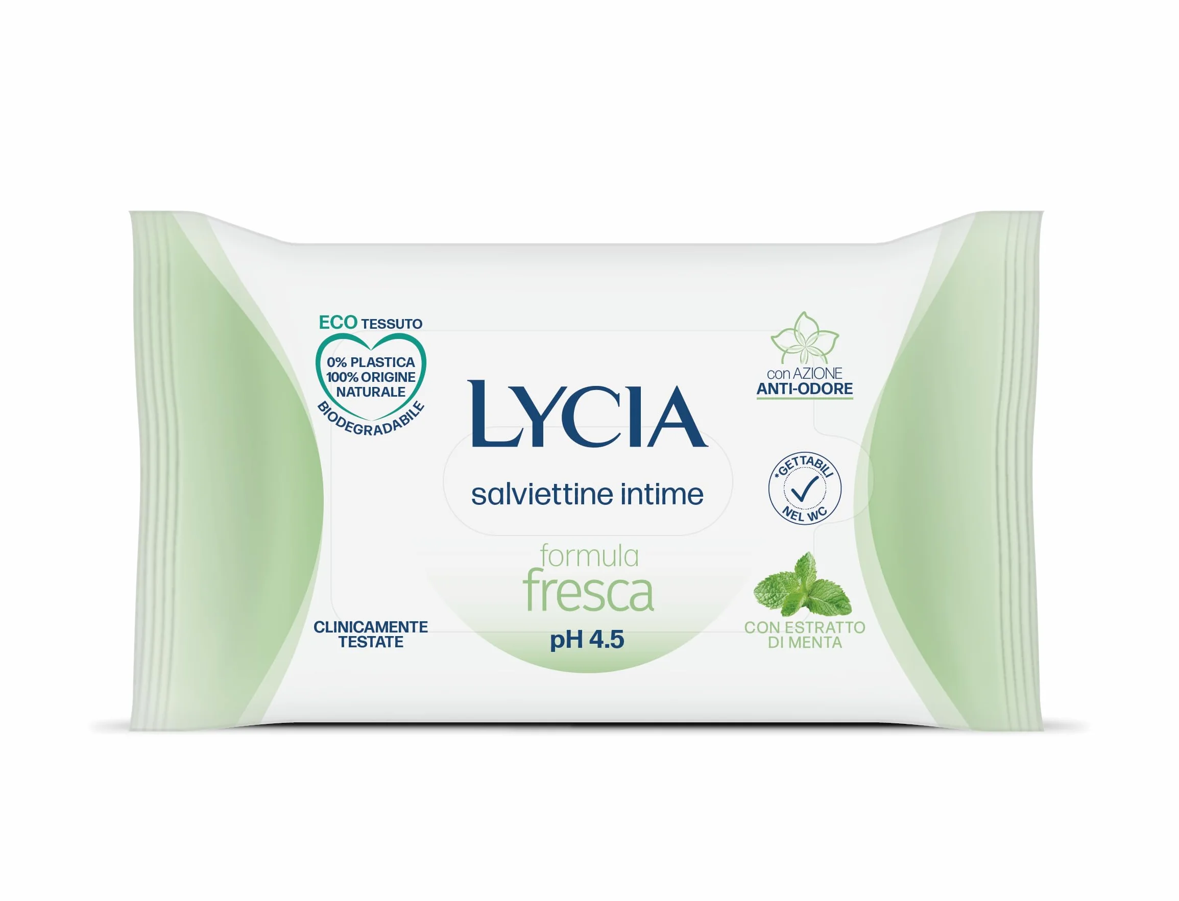 Lycia Salviettine Intime Fresca Anti-Odore pH 4.5 12 pezzi Tessuto 0% Plastica Gettabile WC