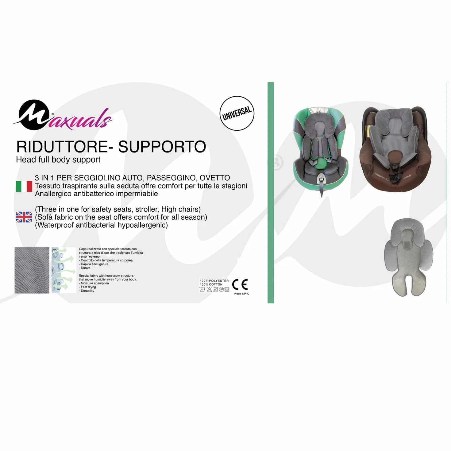 Riduttore Passeggino Universale Ovetto Neonato Cuscino Seggiolino Auto Culla Traspirante Leggero Protezione Testa Bimbo 0-12 Mesi