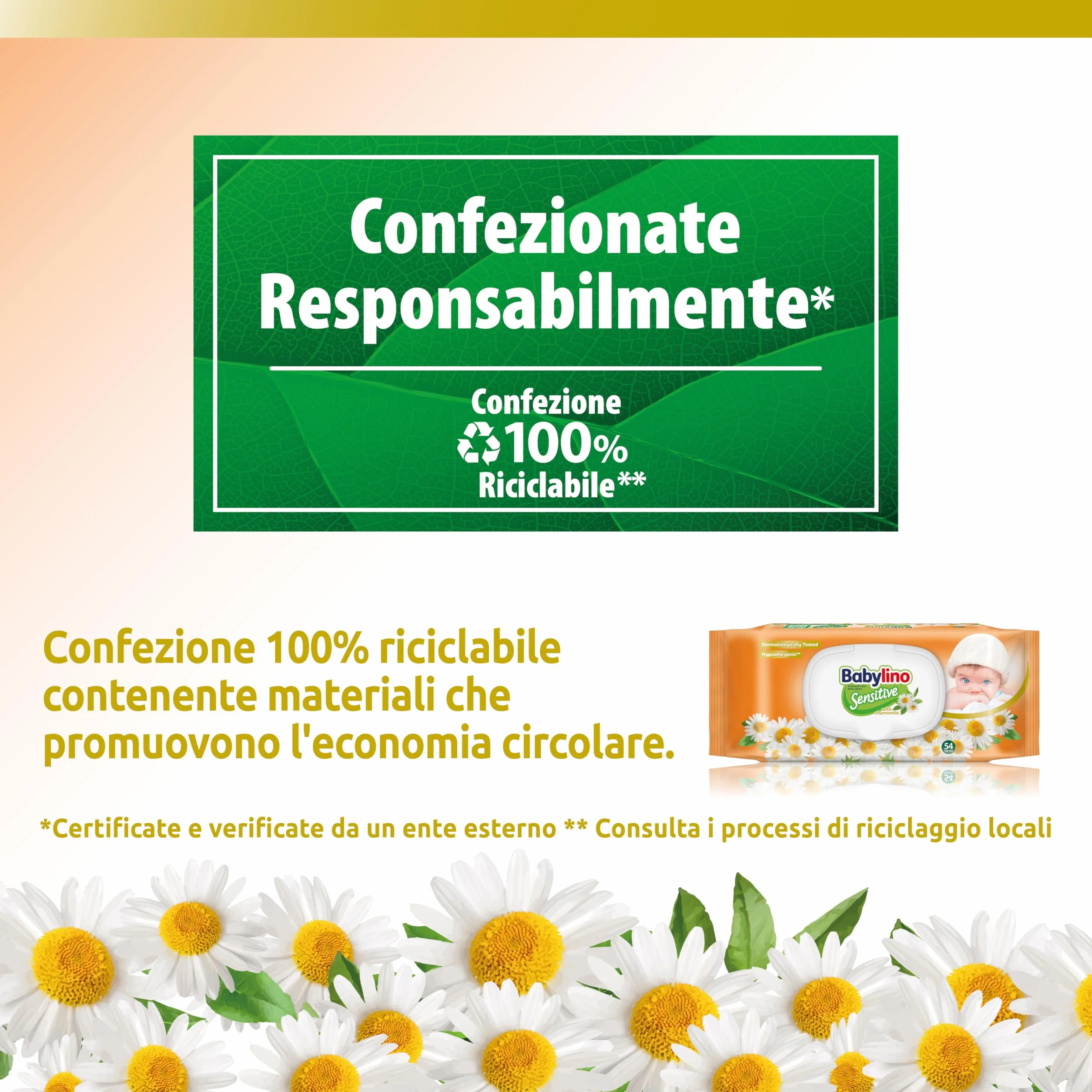 Salviette Neonato Babylino Sensitive Camomilla 98% Naturale PH Pelle, 3 Confezioni 162 Salviettine