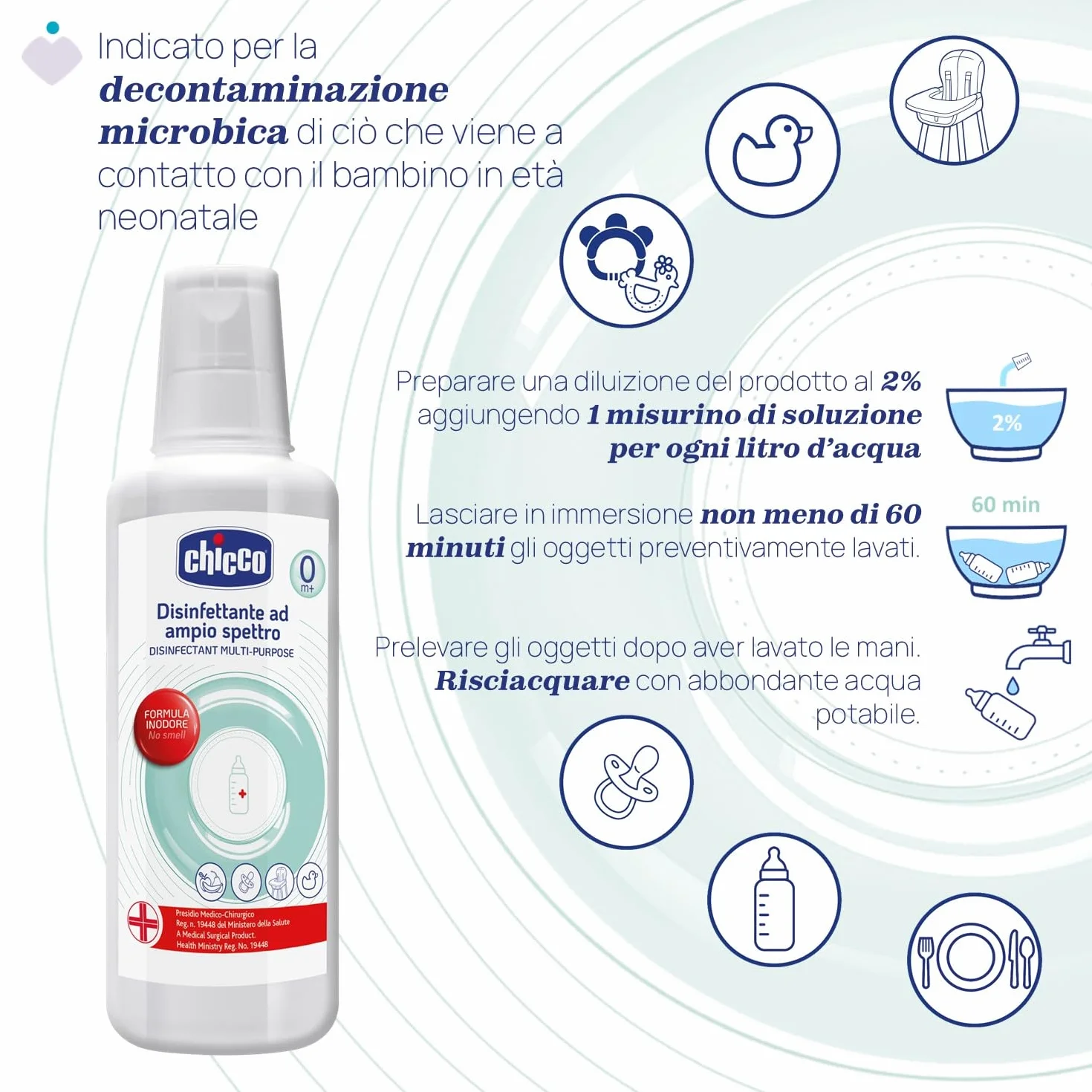 Chicco Liquido Disinfettante Multiuso 1 Litro Igienizzante Biberon Tettarelle Succhietti Giochi Frutta Verdura