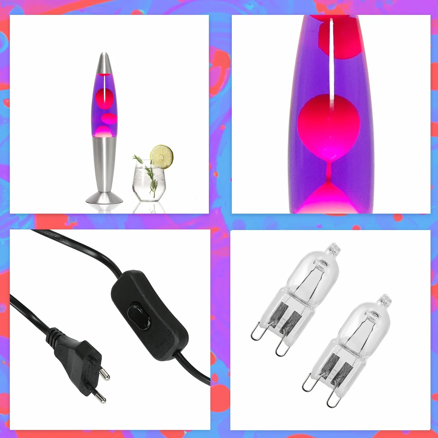 Easylight Lampada lavica 36 cm rosso viola Timmy, lampada decorativa retrò, G9 25 W con interruttore a cavo, idea regalo di Natale, lampadina inclusa, mini lampada lavica rosso viola