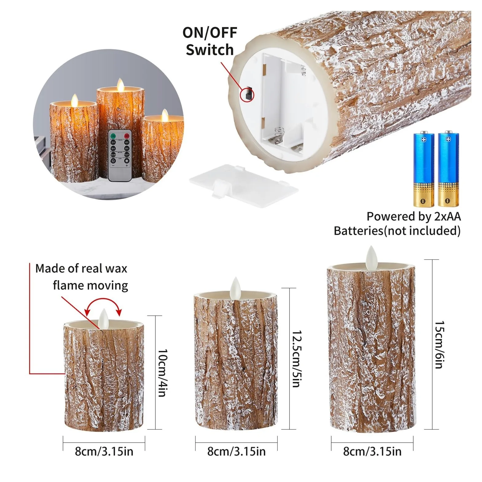 Candele senza fiamma, Candele a batteria Candele senza fiamma a LED in vera cera con telecomando e timer, Candela elettronica finta for decorazioni for la casa delle feste, Set di 3 (Size : B)