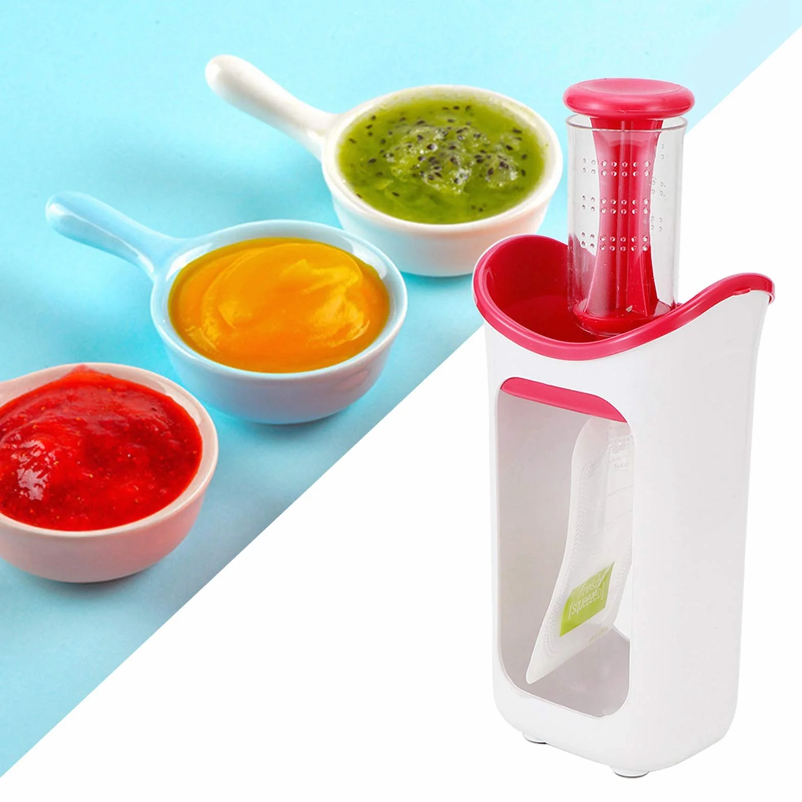 Squeeze Station Press & Sistema di Conservazione Sacchetti per Alimenti Portatili Rosy Red