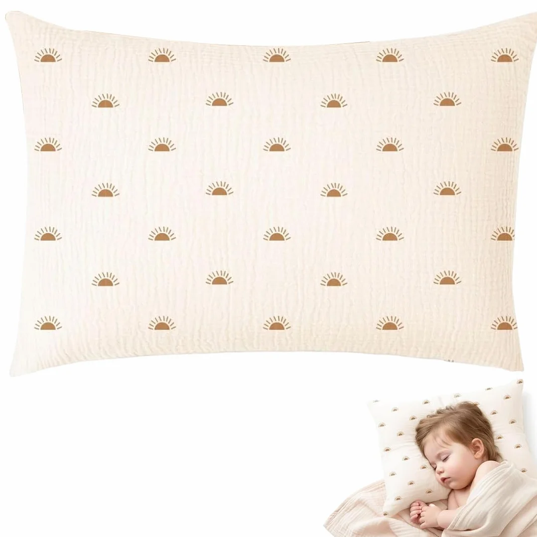 Federa Cuscino Bebè 33x45cm Beige Arcobaleno Doppia Garza Cotone Morbida Traspirante