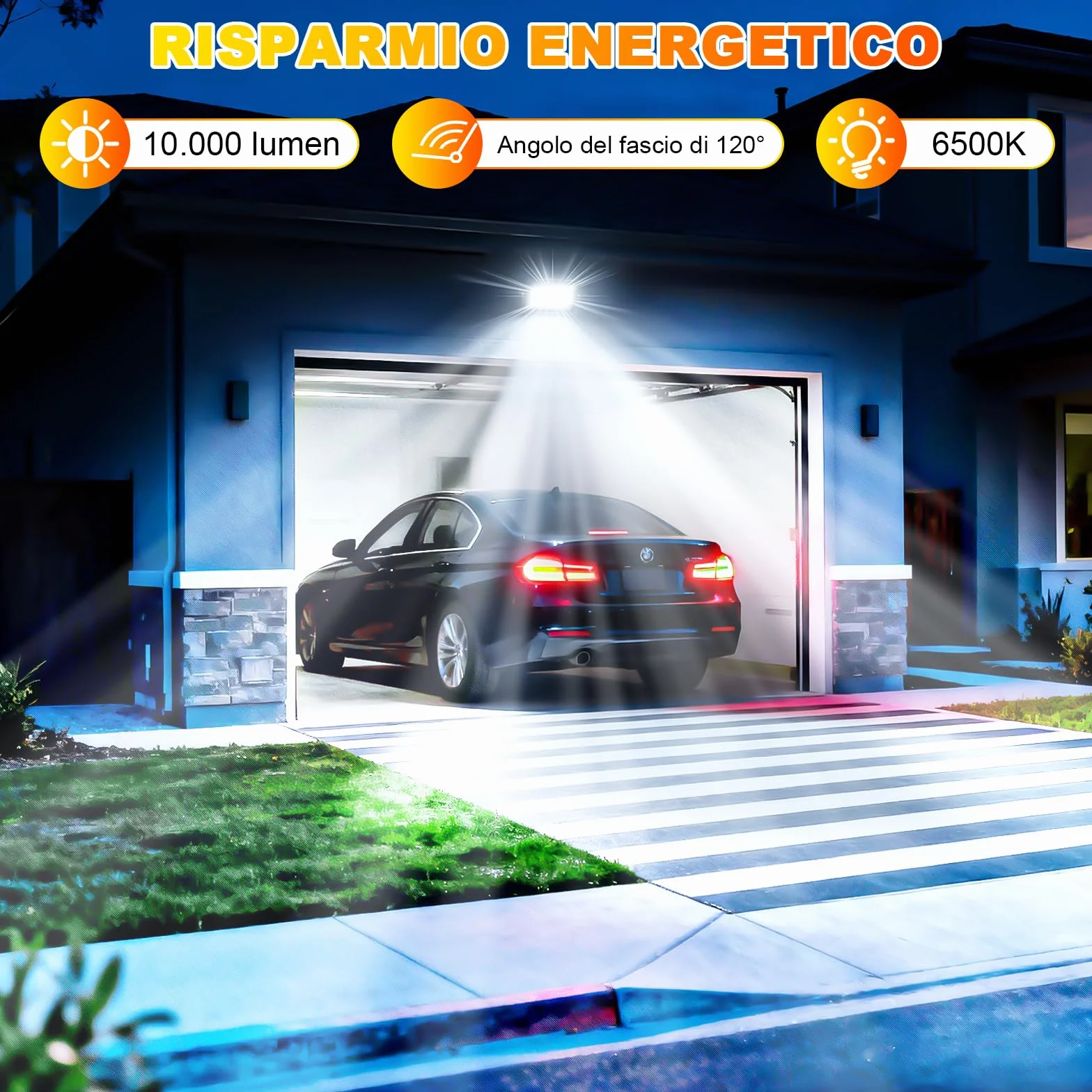 CREATESTAR 100W Faretto LED da Esterno,2pcs Faretto Led con Spina,6500K bianco naturale,Super illuminoso Faro led da 10000 lumen Faretti led Impermeabile IP66 per cortile, giardino, garage, tetto.