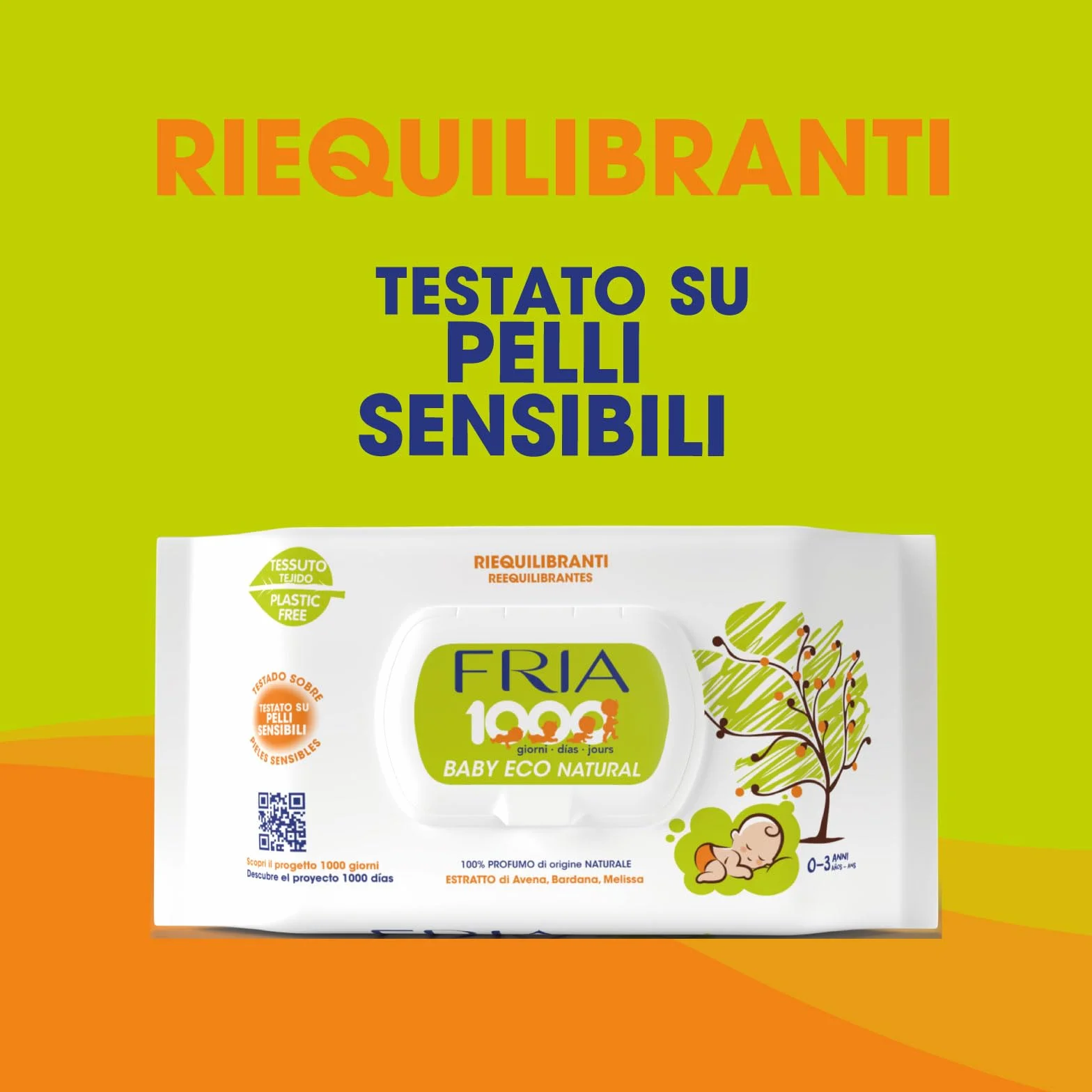 Fria Baby Eco Natural Salviette per Cambio Pannolino 1000 Giorni, Confezione 72 Salviette