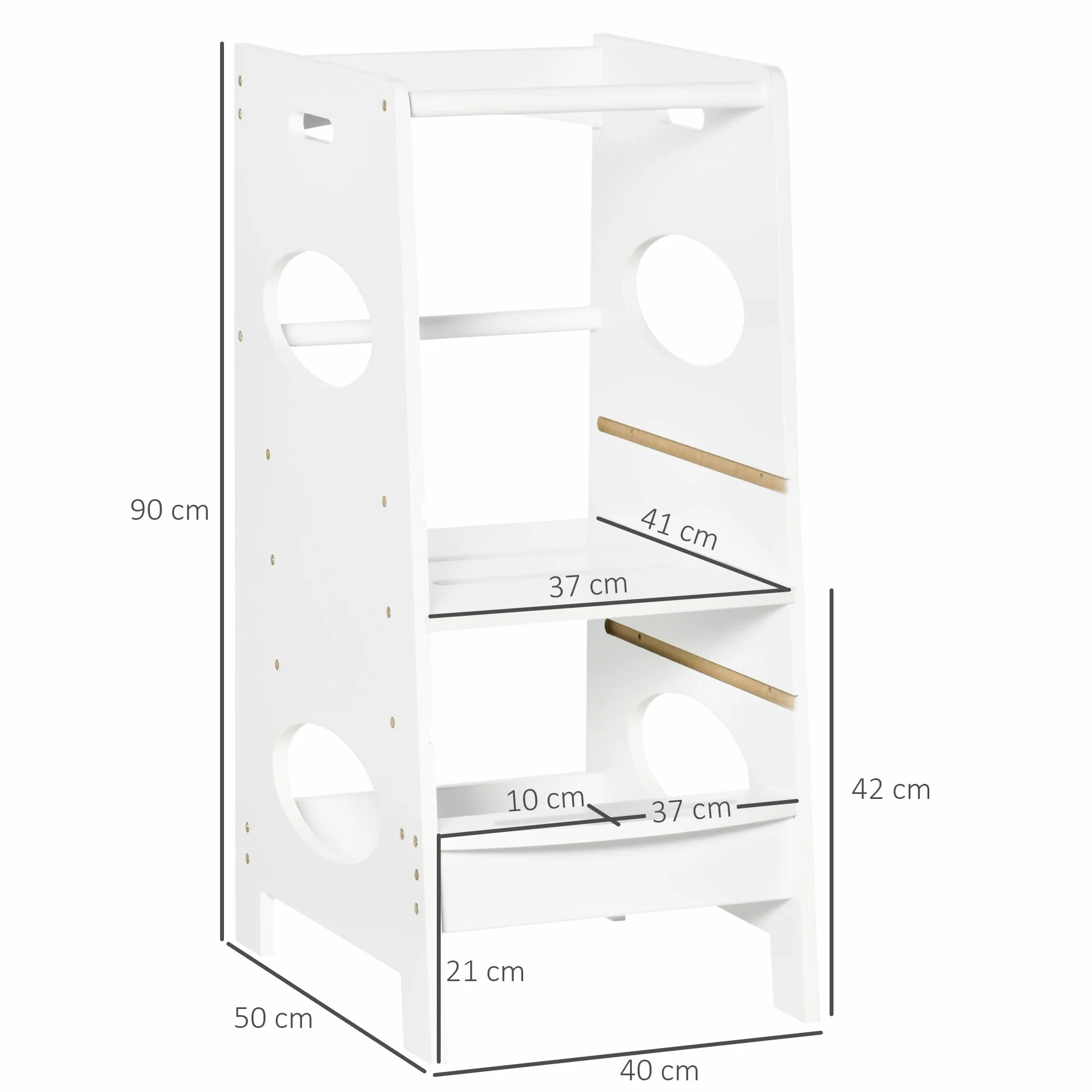 HOMCOM Torre Montessoriana Regolabile 3 Livelli, Torre Apprendimento Bambini Legno Bianco