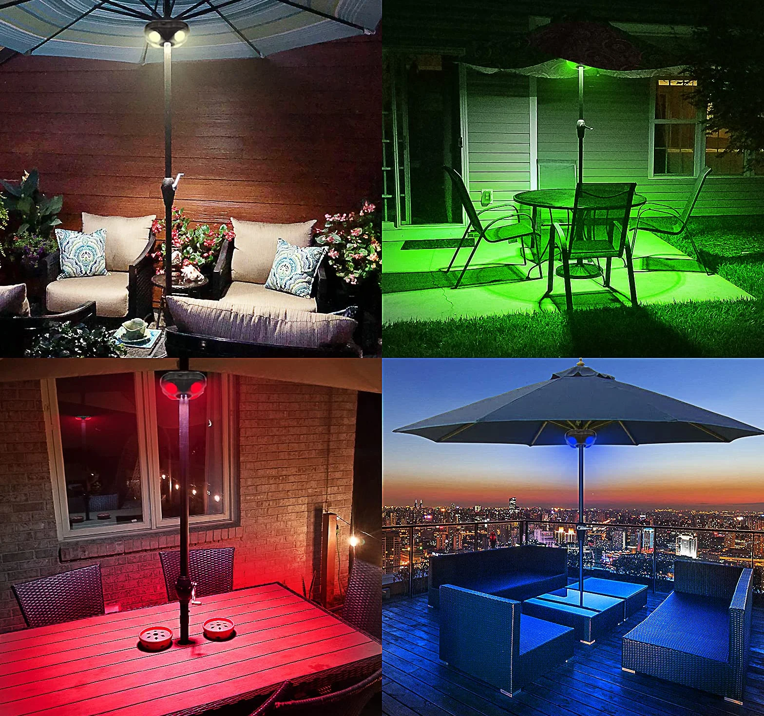 HONWELL Patio Ombrello Luce a Batteria,12 colori Ombrello da esterno Palo Luce Telecomando, 4 Luminosità Modalità Cordless 20 Luci LED a 250 Lumen, Lampada da Campeggio per Tenda, Spiaggia-Marrone